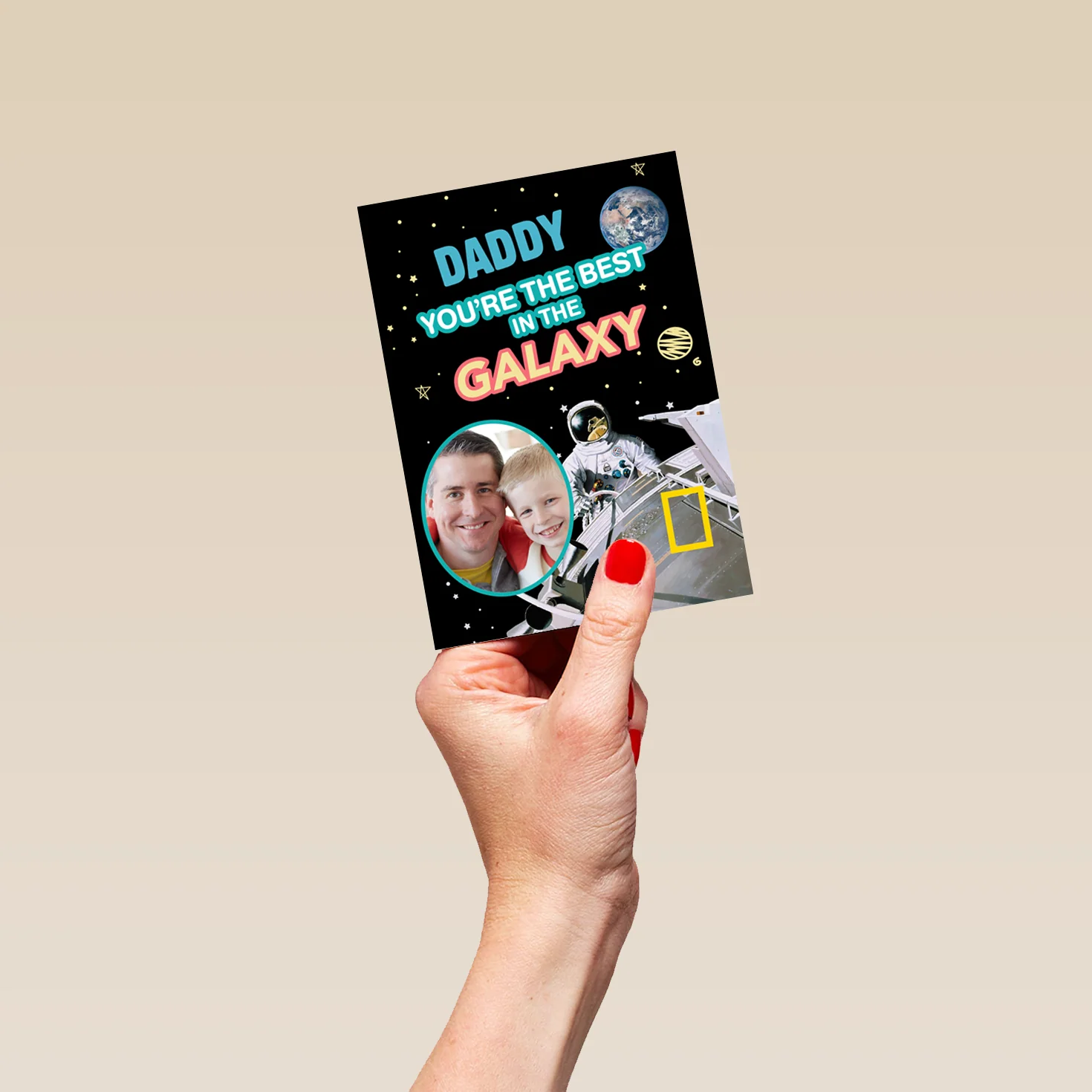 Personalised For Daddy National Geographic Galaxy Photo Upload Space Birthday Card - Image 4