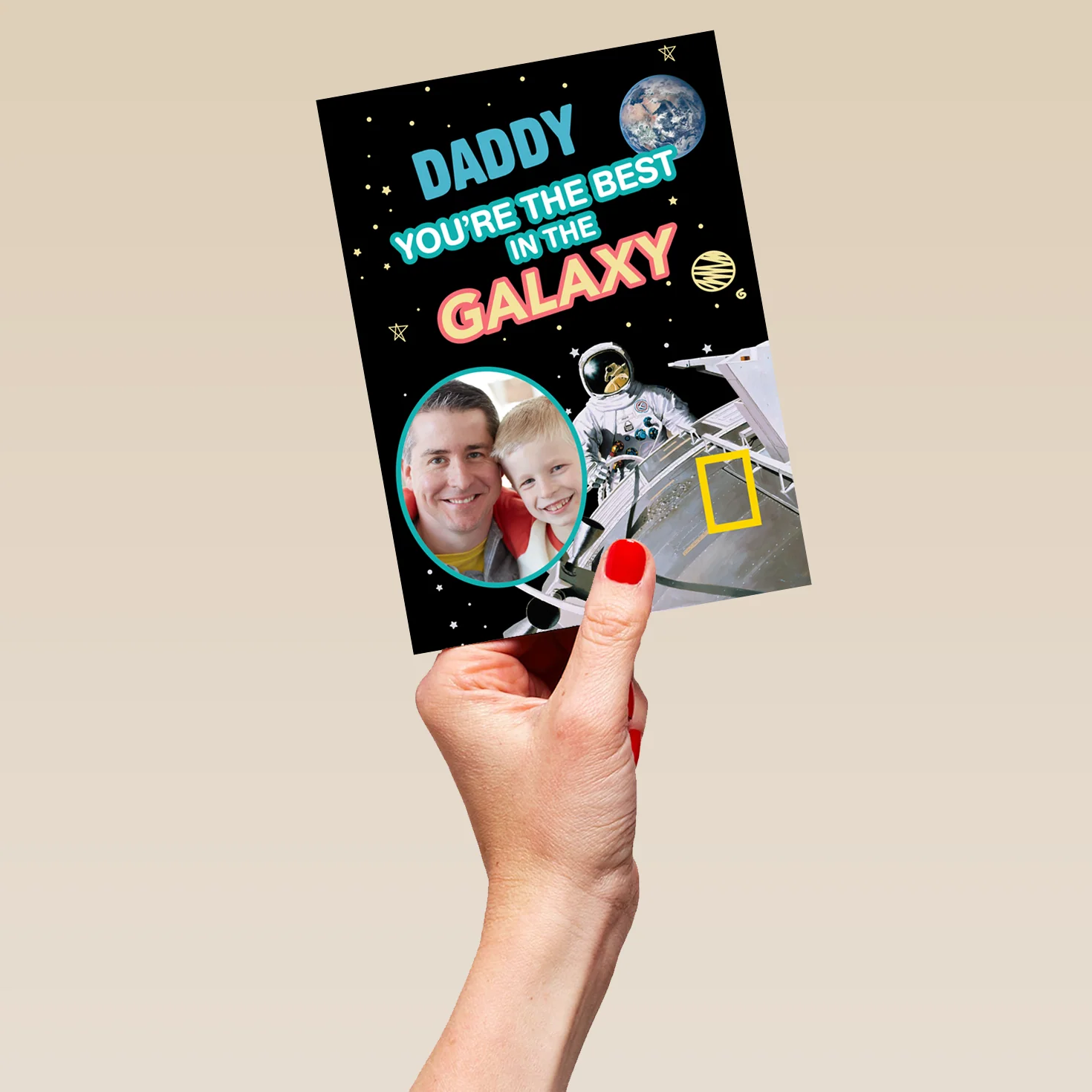 Personalised For Daddy National Geographic Galaxy Photo Upload Space Birthday Card - Image 5