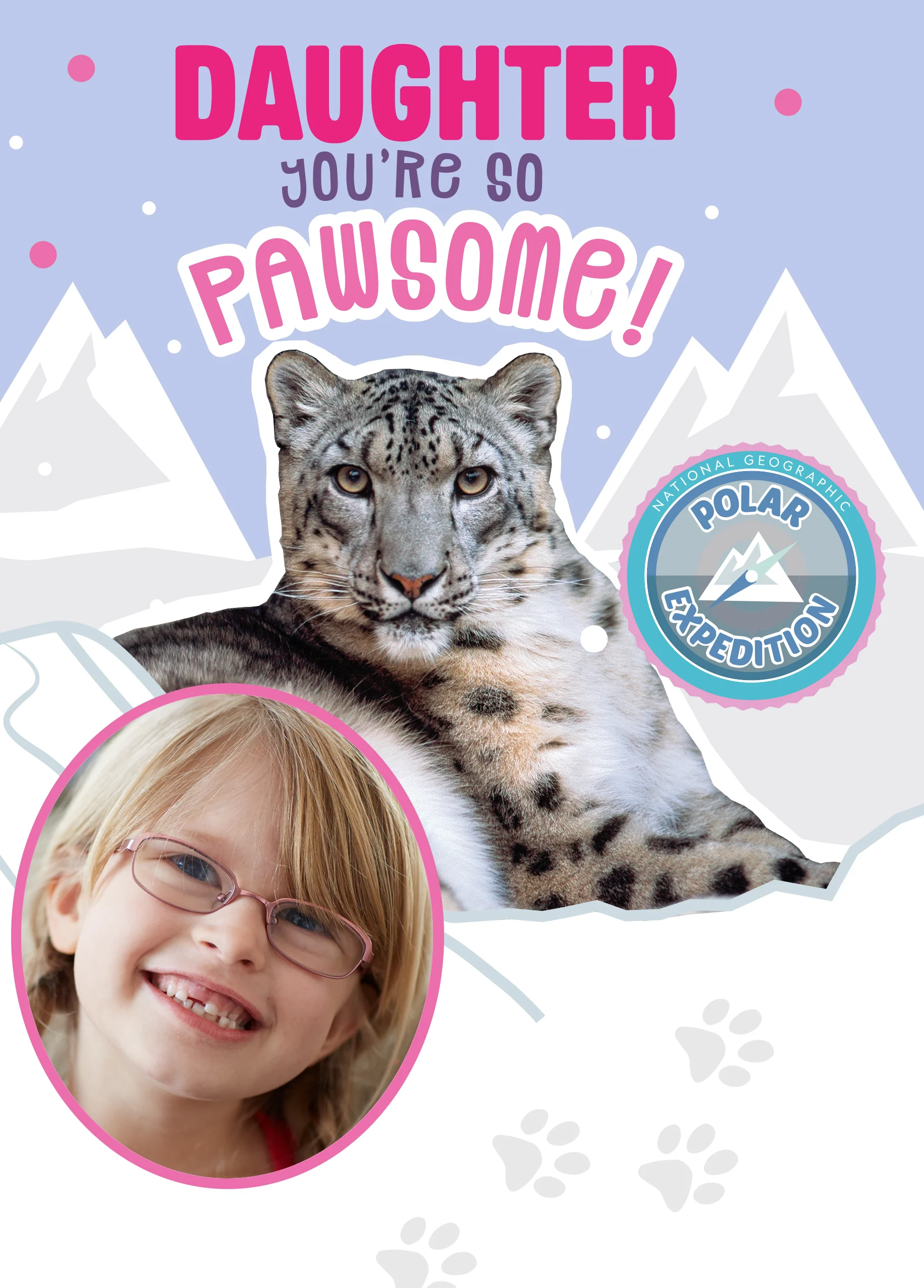 Personalised For Daughter National Geographic Snow Leopard Photo Upload Birthday Card