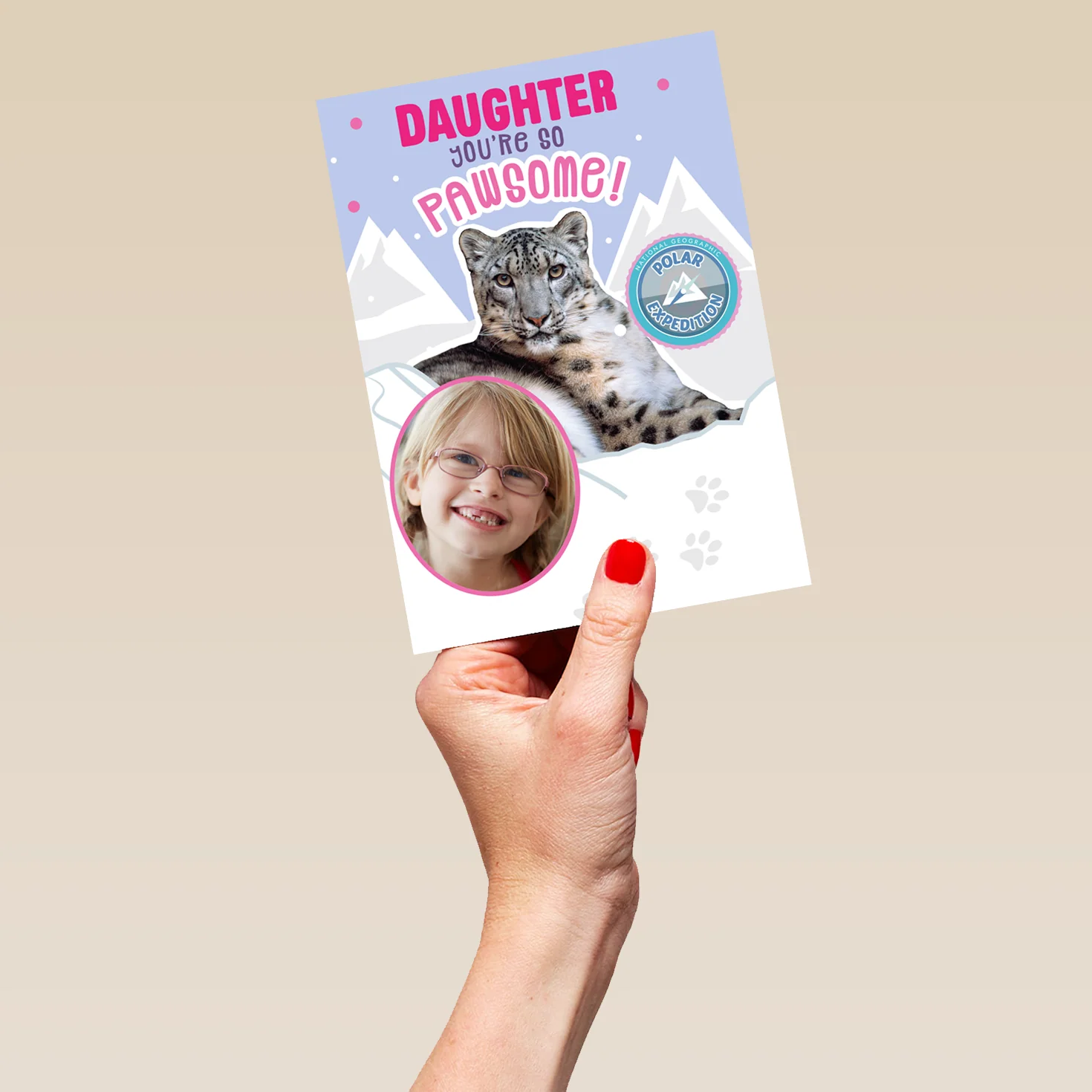 Personalised For Daughter National Geographic Snow Leopard Photo Upload Birthday Card - Image 5