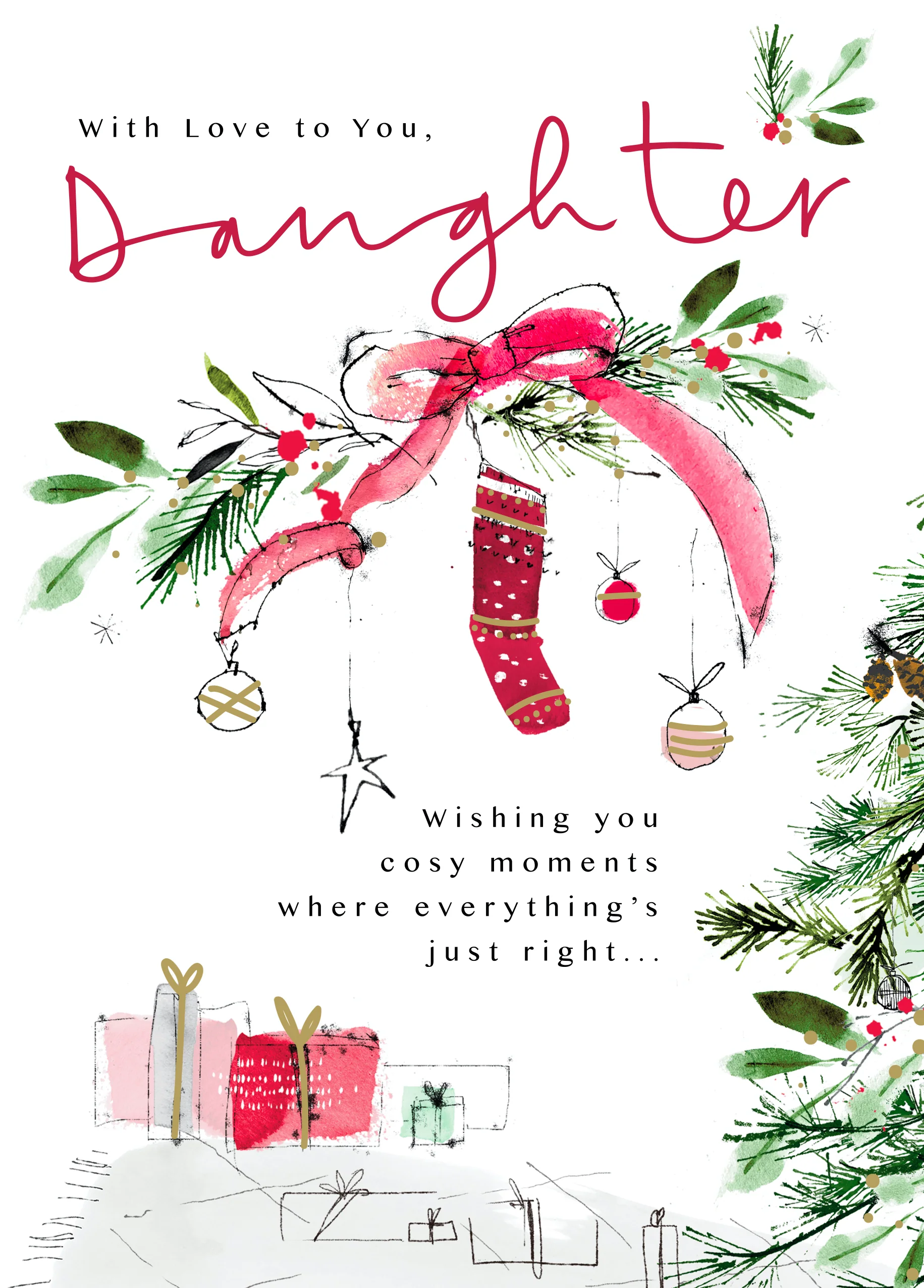 Personalised For Daughter Presents In Stockings Christmas Card