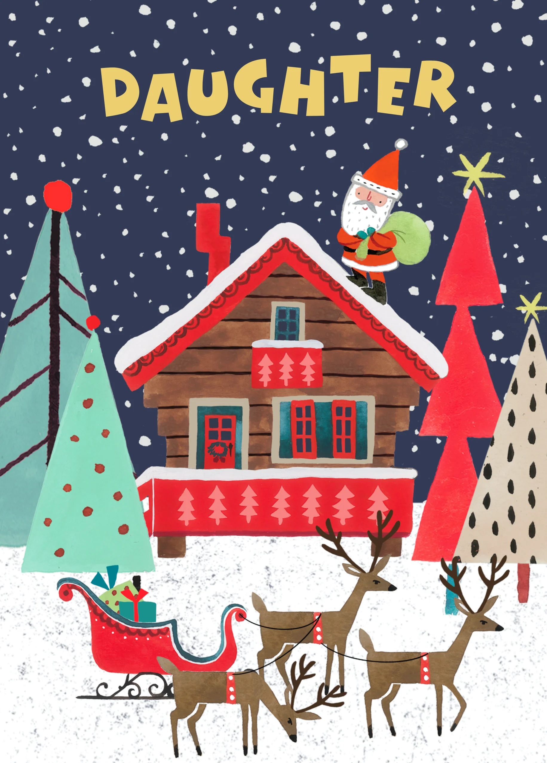 Personalised For Daughter Santa & Reindeers Christmas Card
