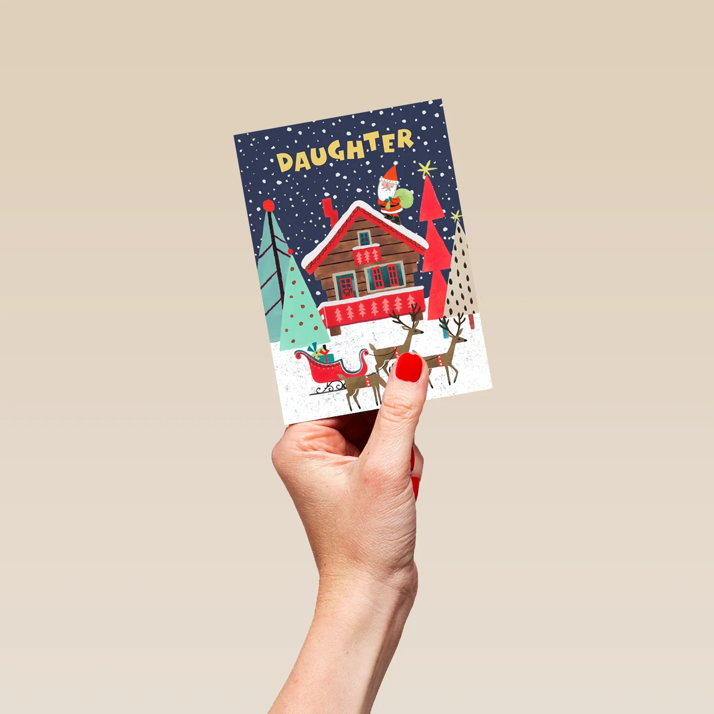 Personalised For Daughter Santa & Reindeers Christmas Card - Image 4