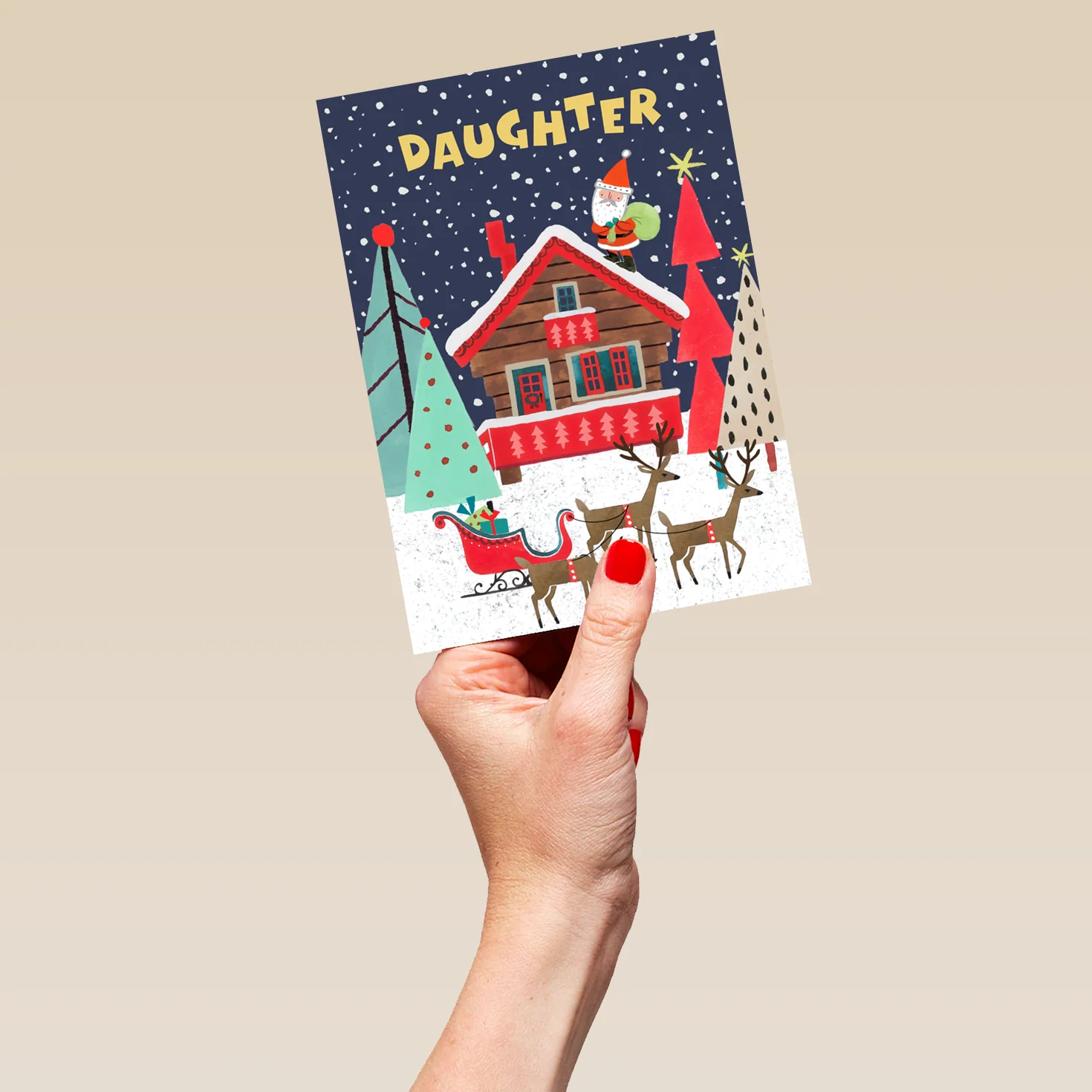 Personalised For Daughter Santa & Reindeers Christmas Card - Image 5