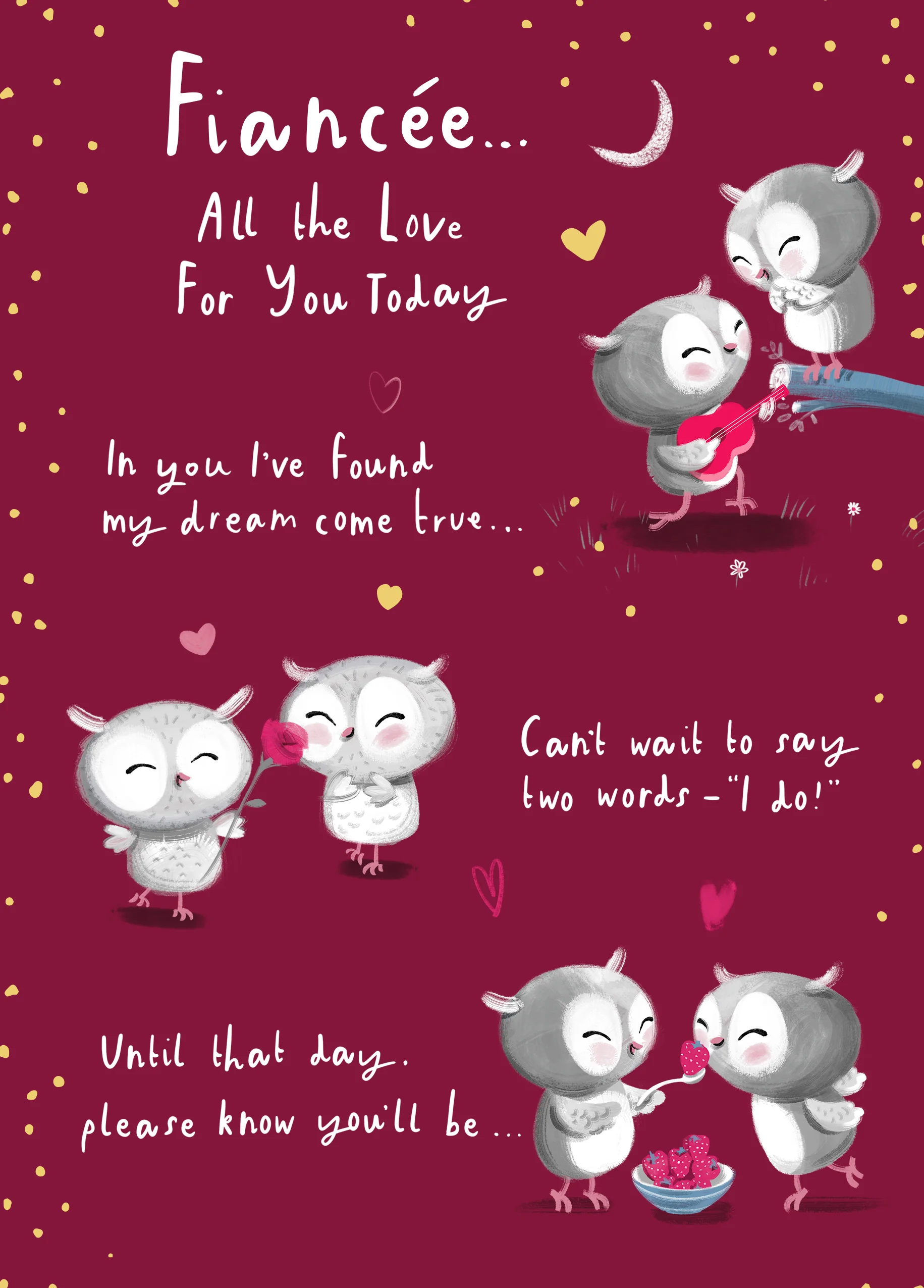 Personalised For Fiancée Cute Heart Owls Valentine's Day Card