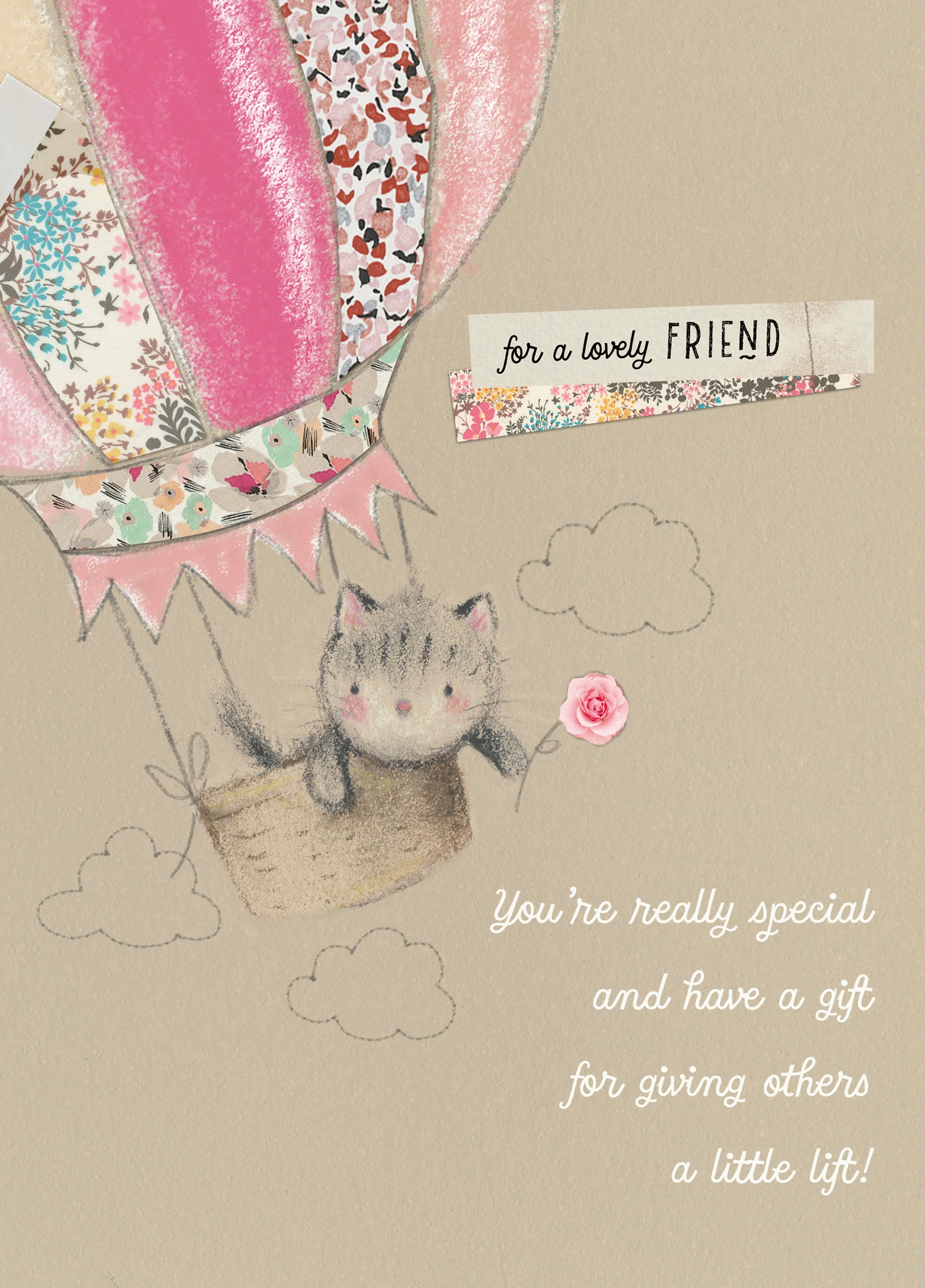 Personalised For Friend Cute Cat In Hot Air Balloon Birthday Card
