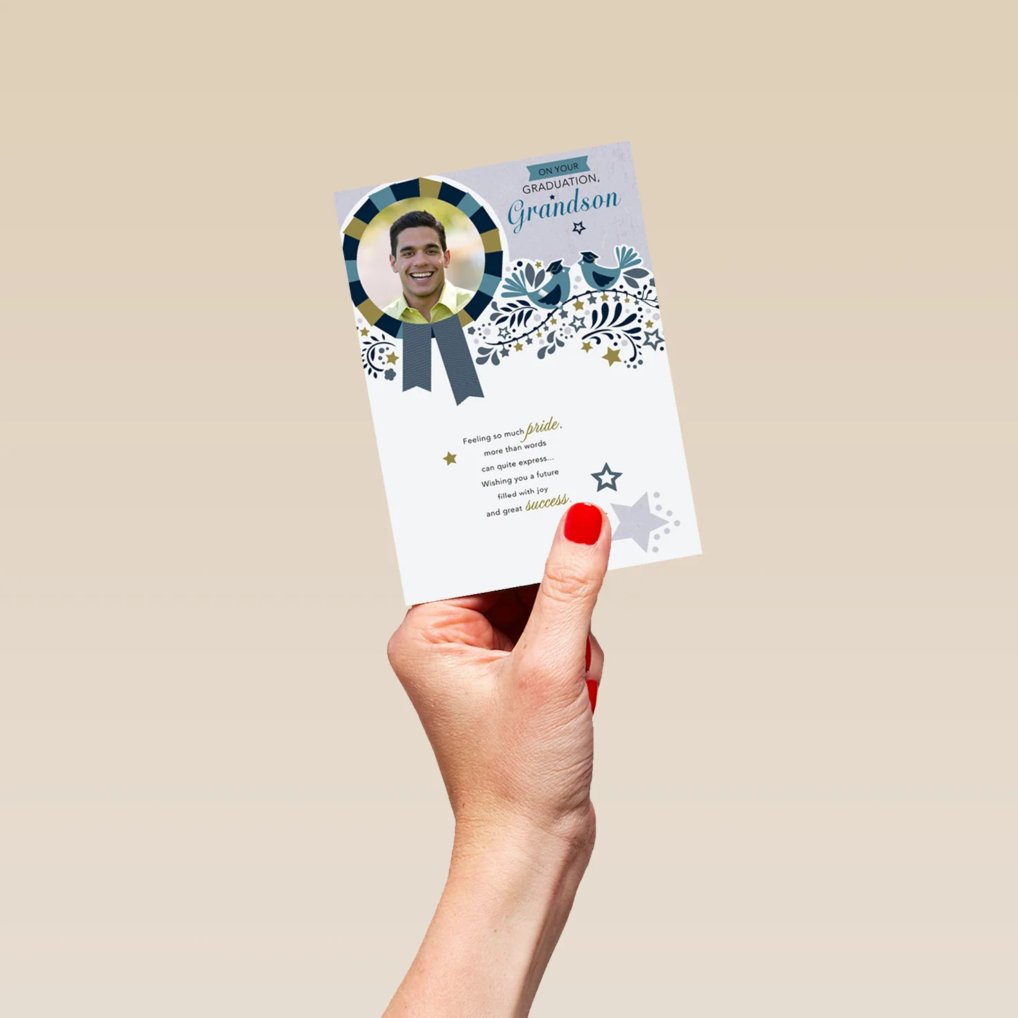 Personalised For Grandson Editable Graduation Stars Rosette Photo Card - Image 4