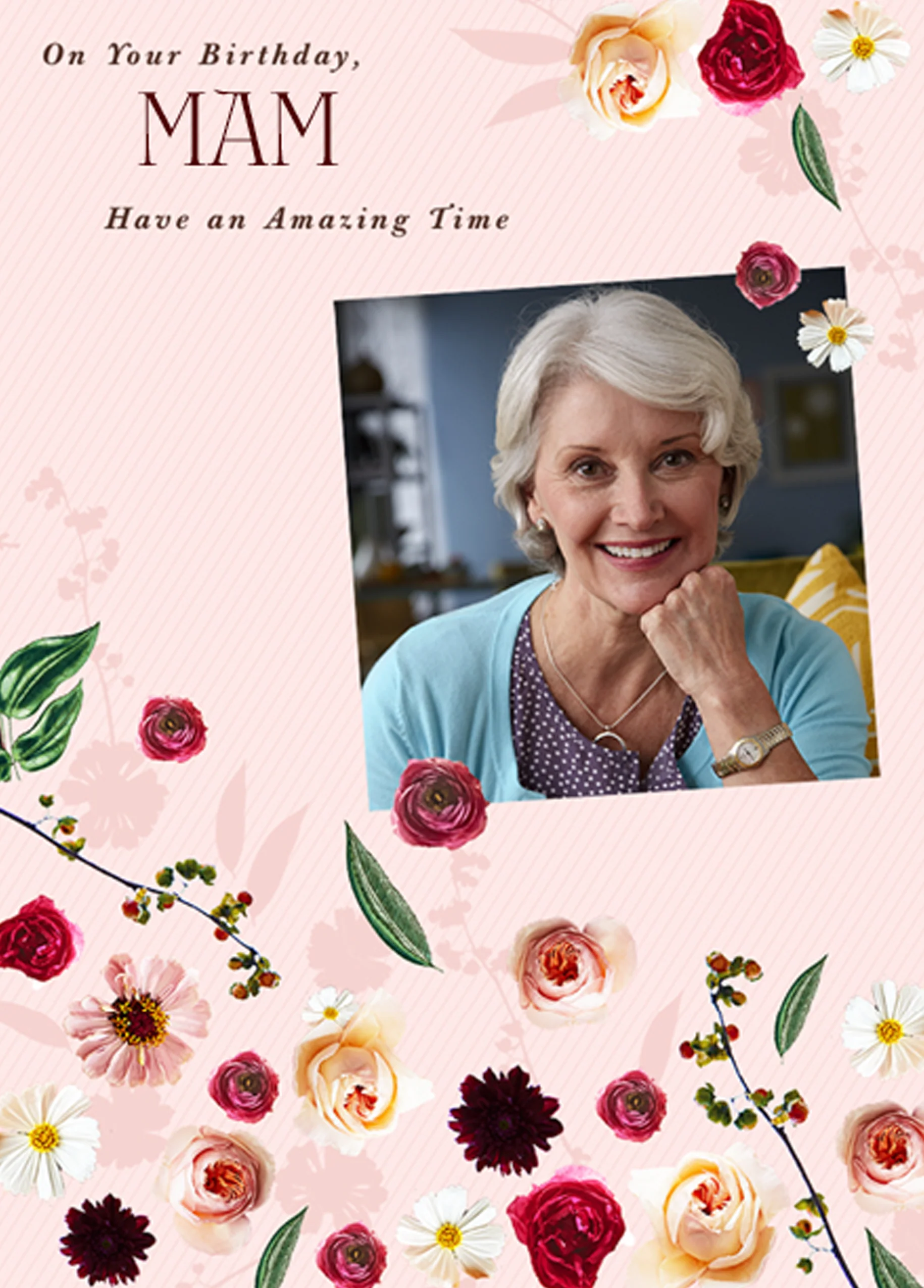 Personalised For Mam Classic Text Floral Photo Card