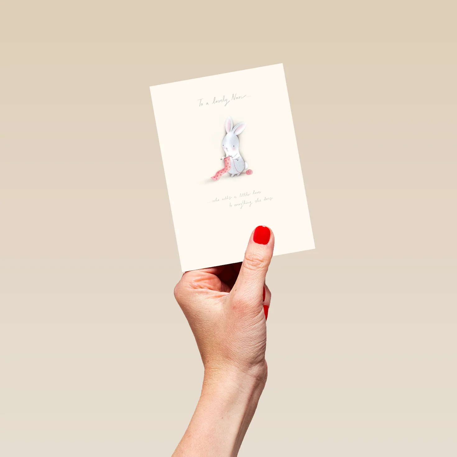 Personalised For Nan Cute Bunny Rabbit Knitting Birthday Card - Image 4