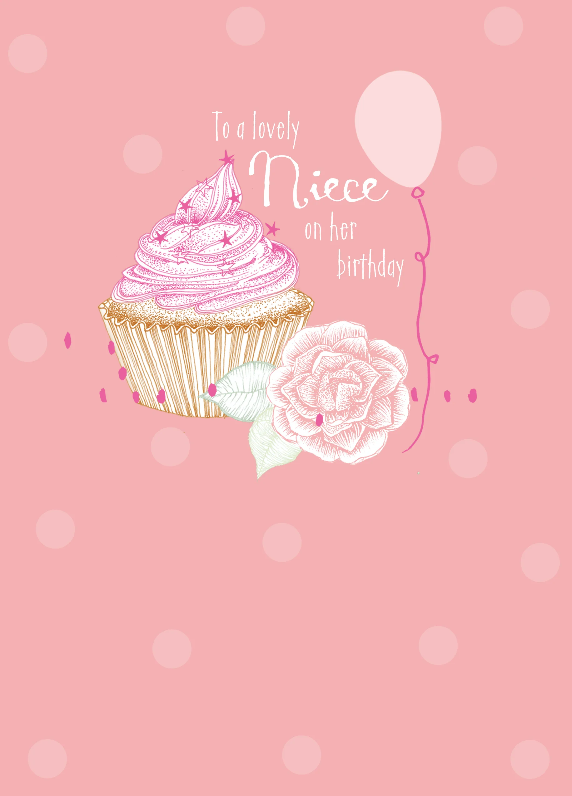 Personalised For Niece Classic Cupcake Rose & Balloon Birthday Card
