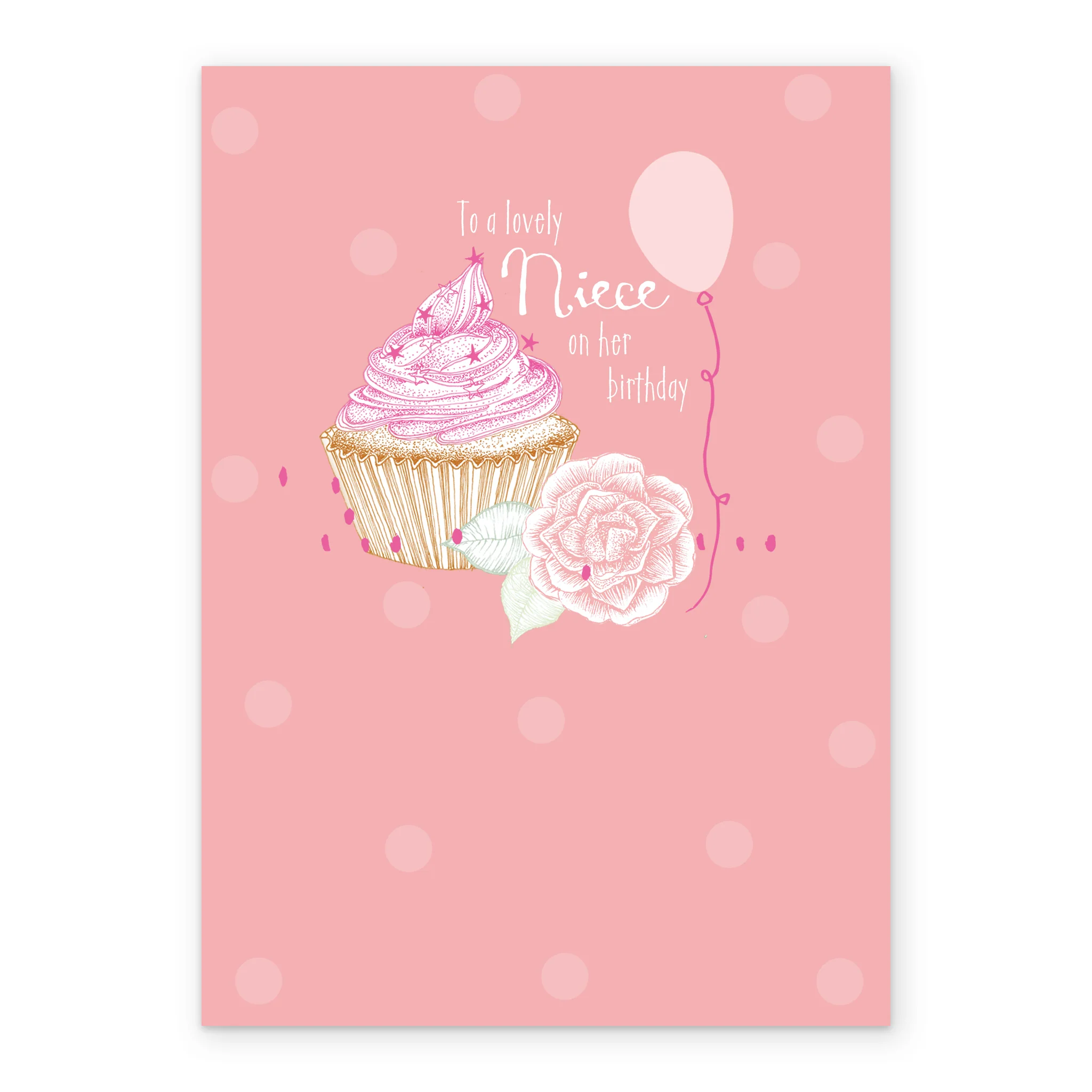 Personalised For Niece Classic Cupcake Rose & Balloon Birthday Card - Image 2
