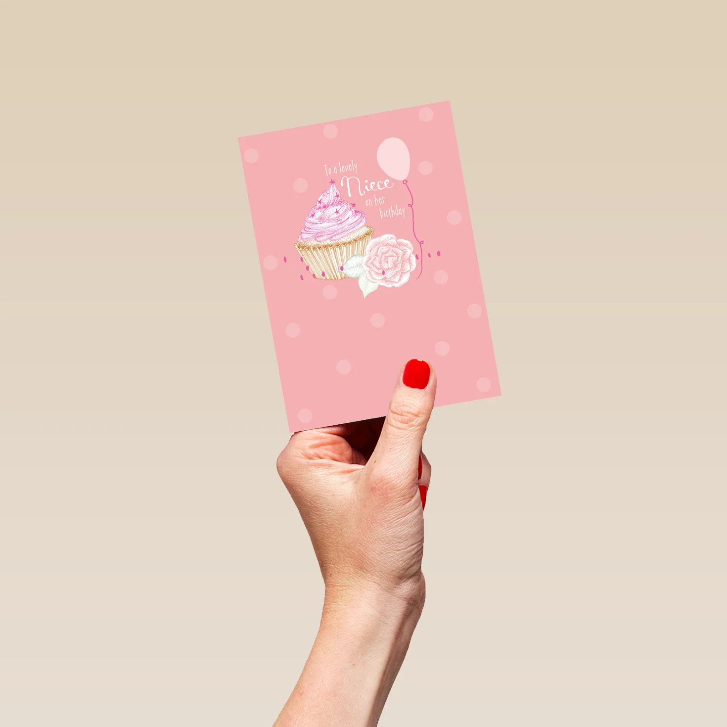 Personalised For Niece Classic Cupcake Rose & Balloon Birthday Card - Image 4