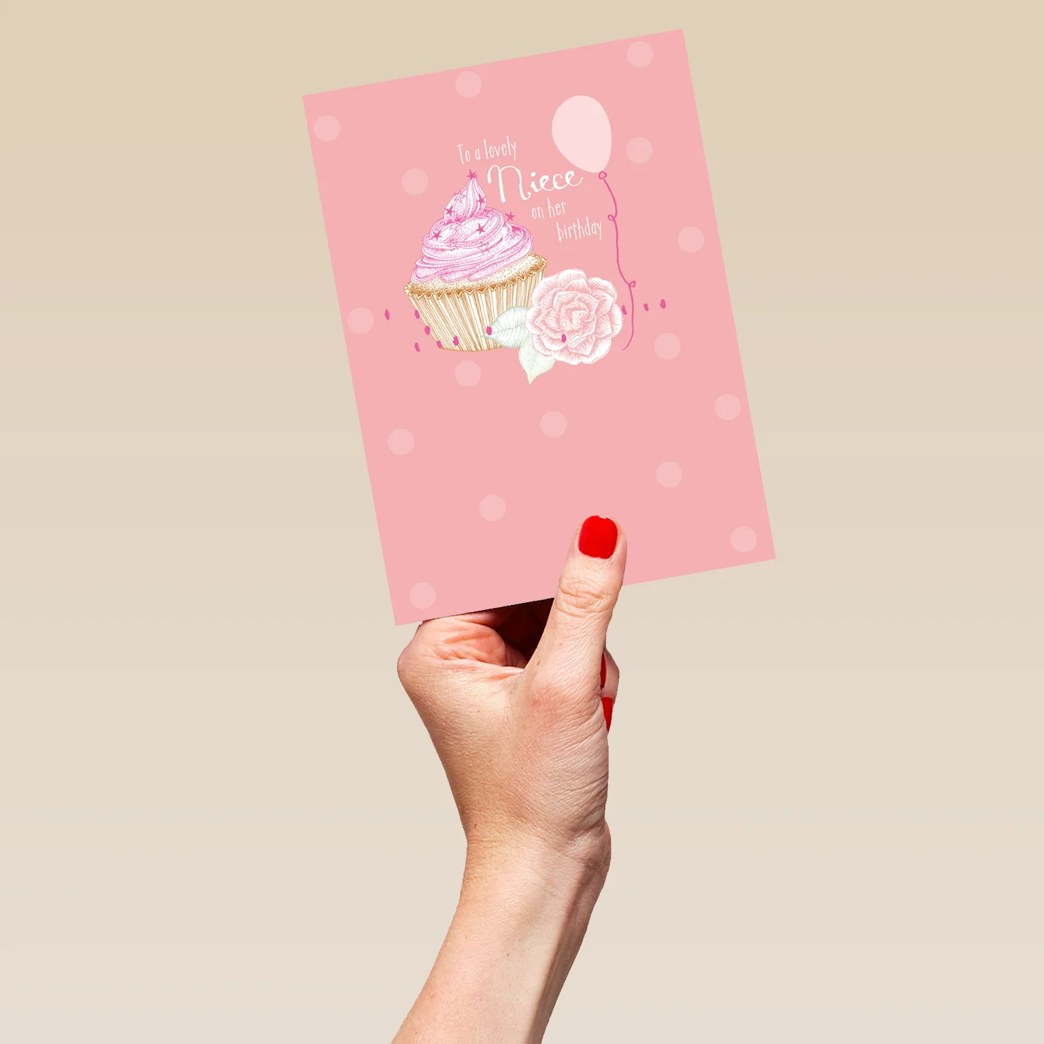 Personalised For Niece Classic Cupcake Rose & Balloon Birthday Card - Image 5