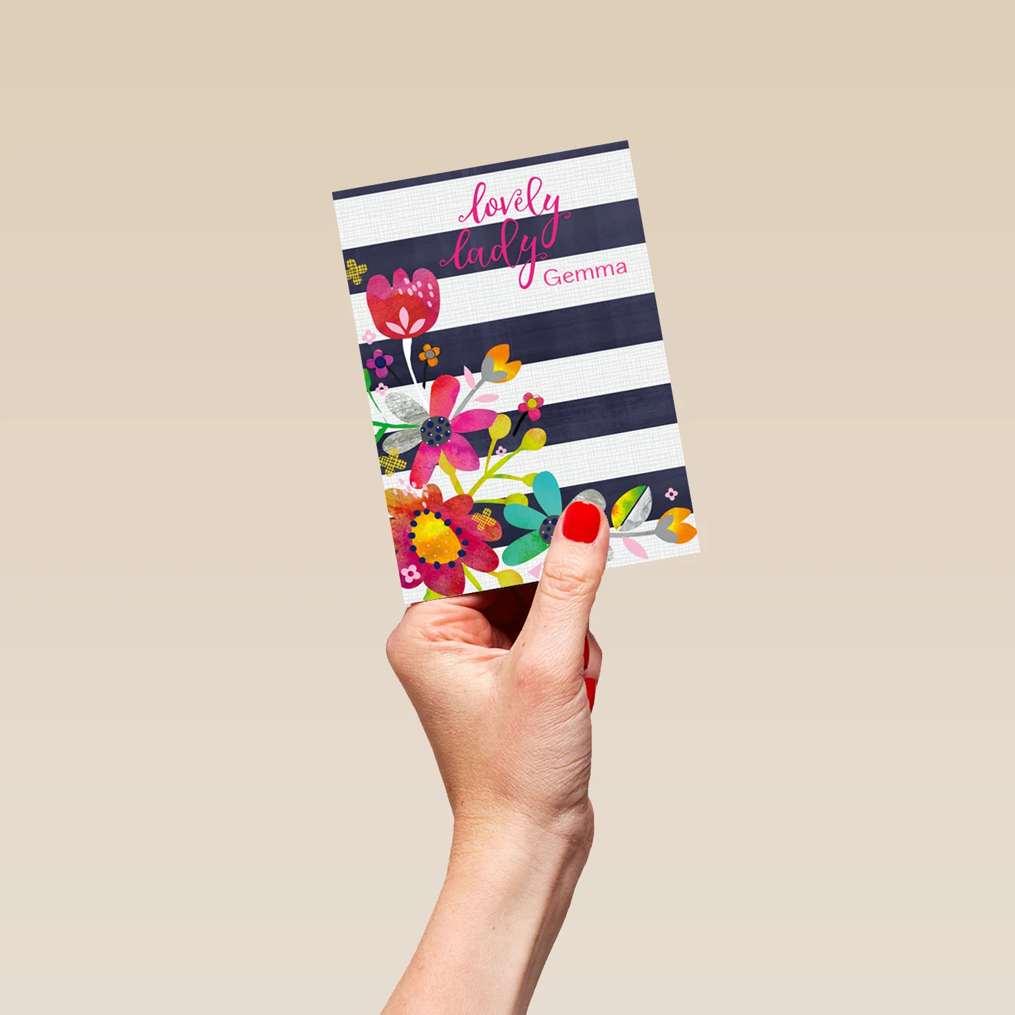 Personalised For Sister Classic Colourful Striped Flowers Card - Image 4
