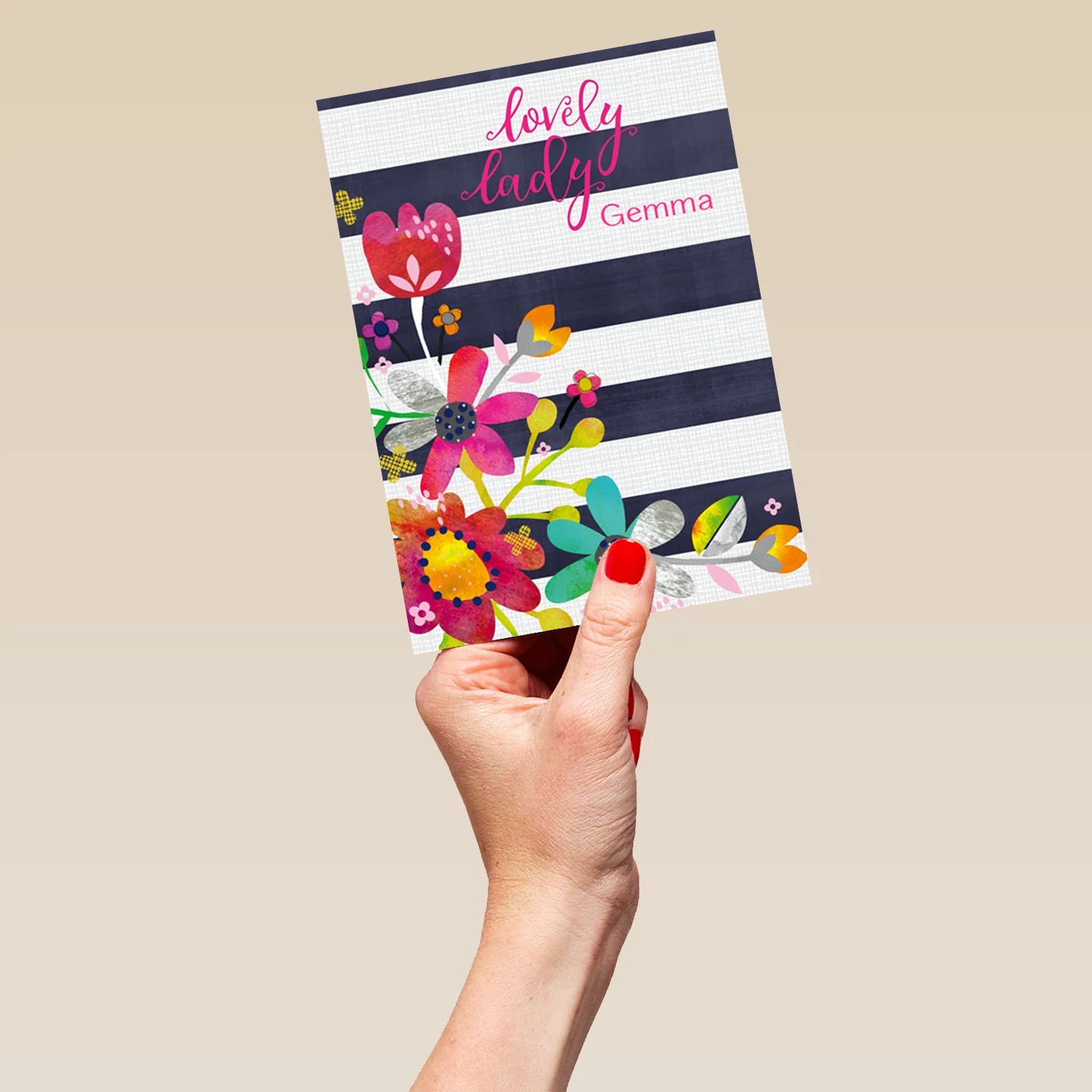 Personalised For Sister Classic Colourful Striped Flowers Card - Image 5