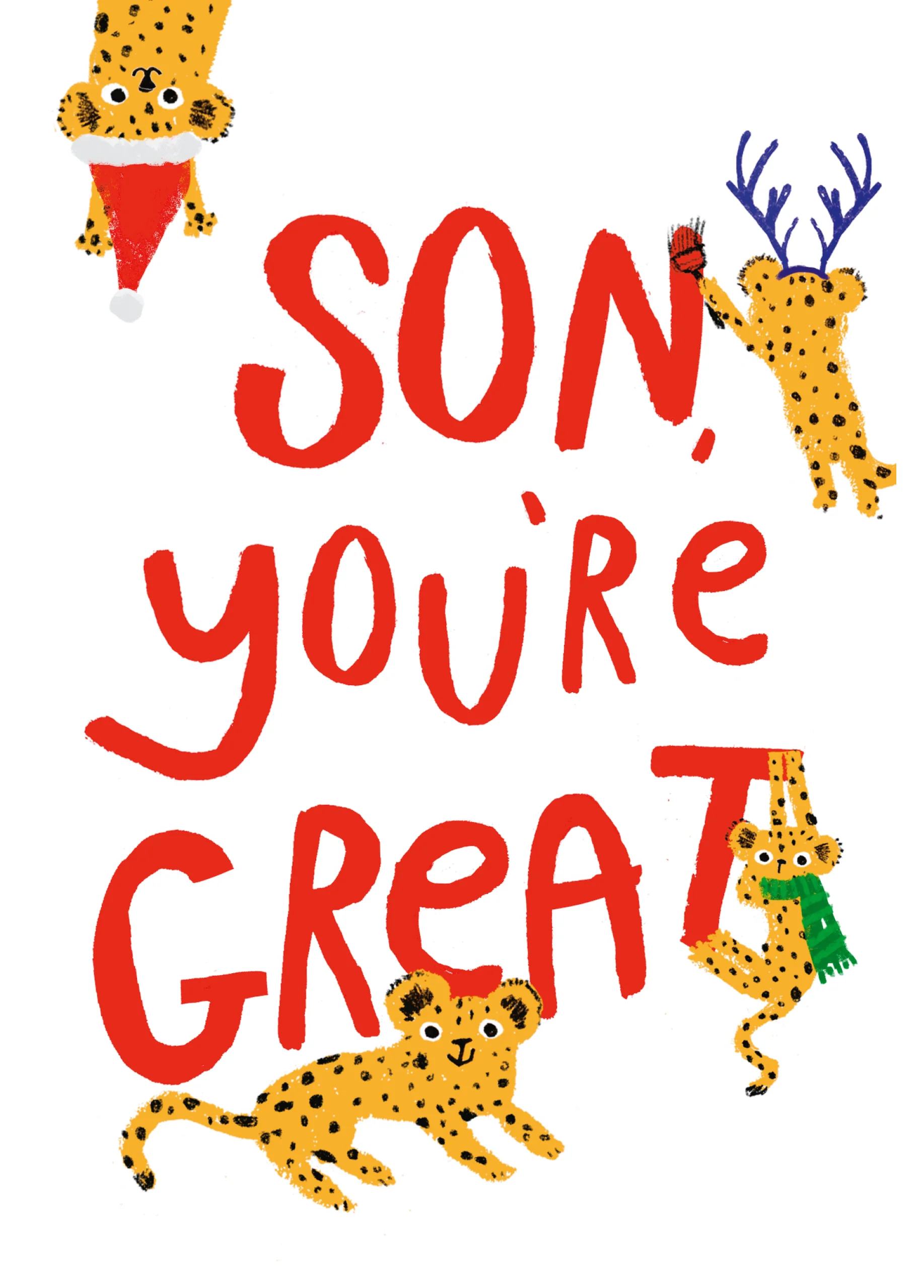 Personalised For Son Cute Festive Leopards Christmas Card