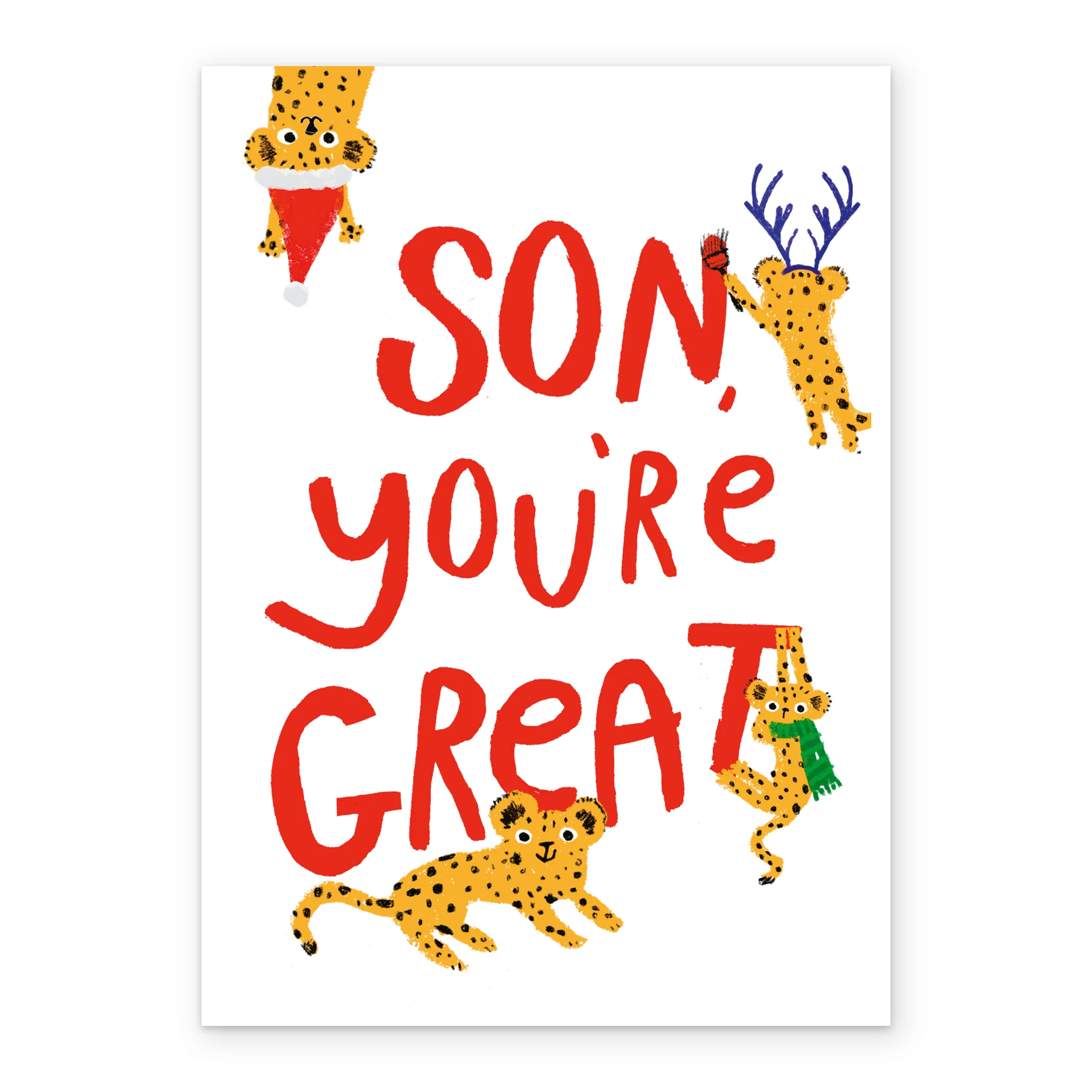 Personalised For Son Cute Festive Leopards Christmas Card - Image 2