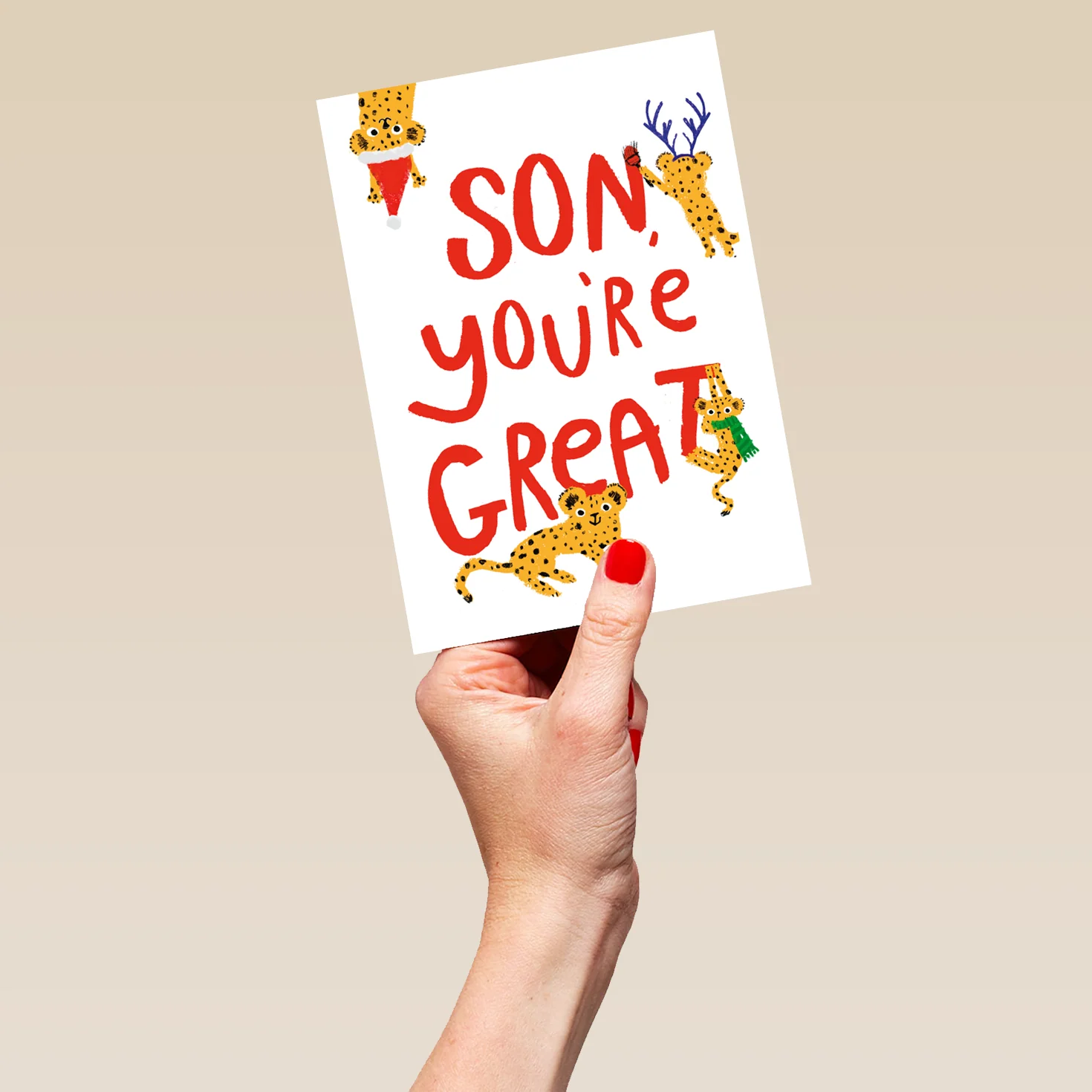 Personalised For Son Cute Festive Leopards Christmas Card - Image 5