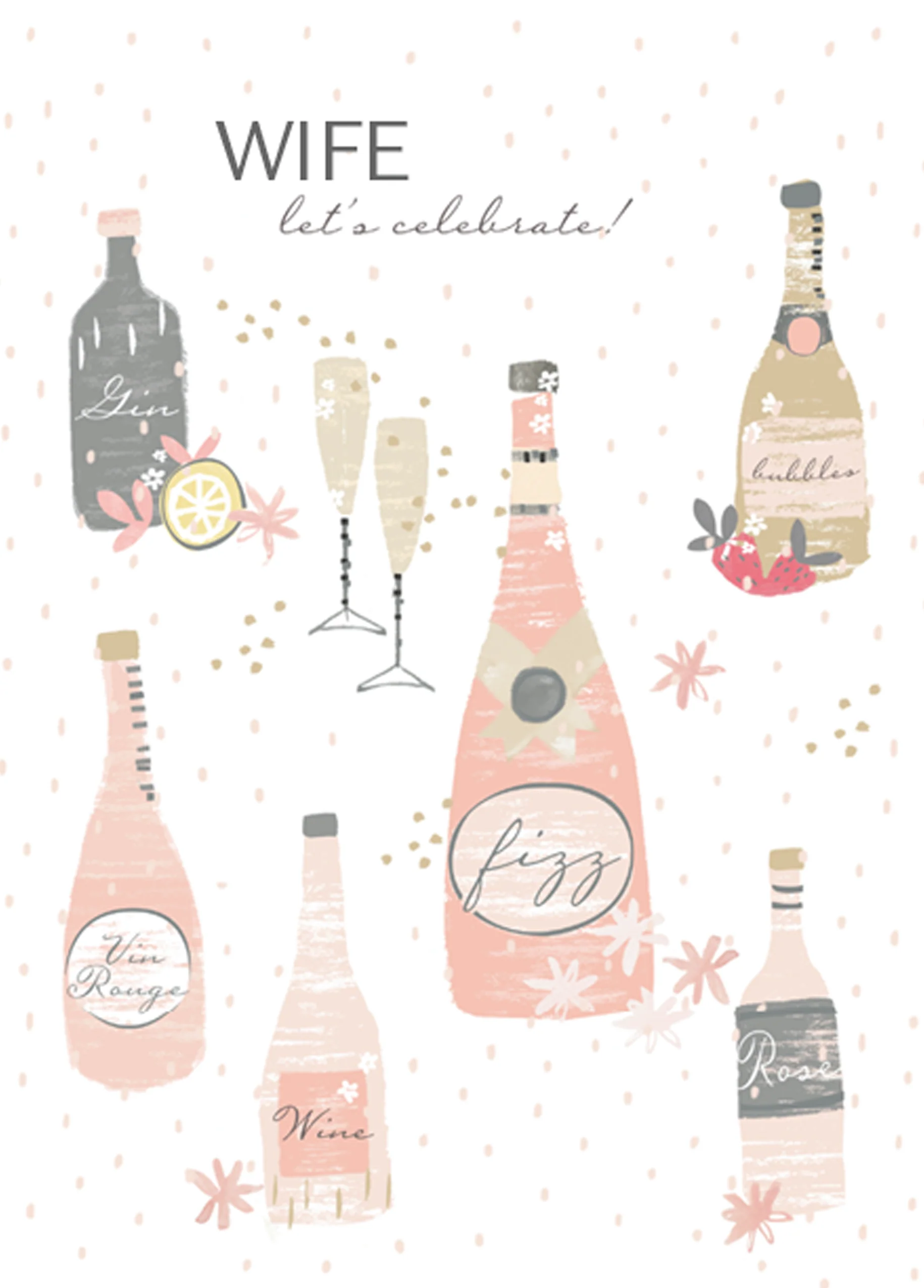 Personalised For Wife Classic Celebrate Bottles & Fizz Birthday Card