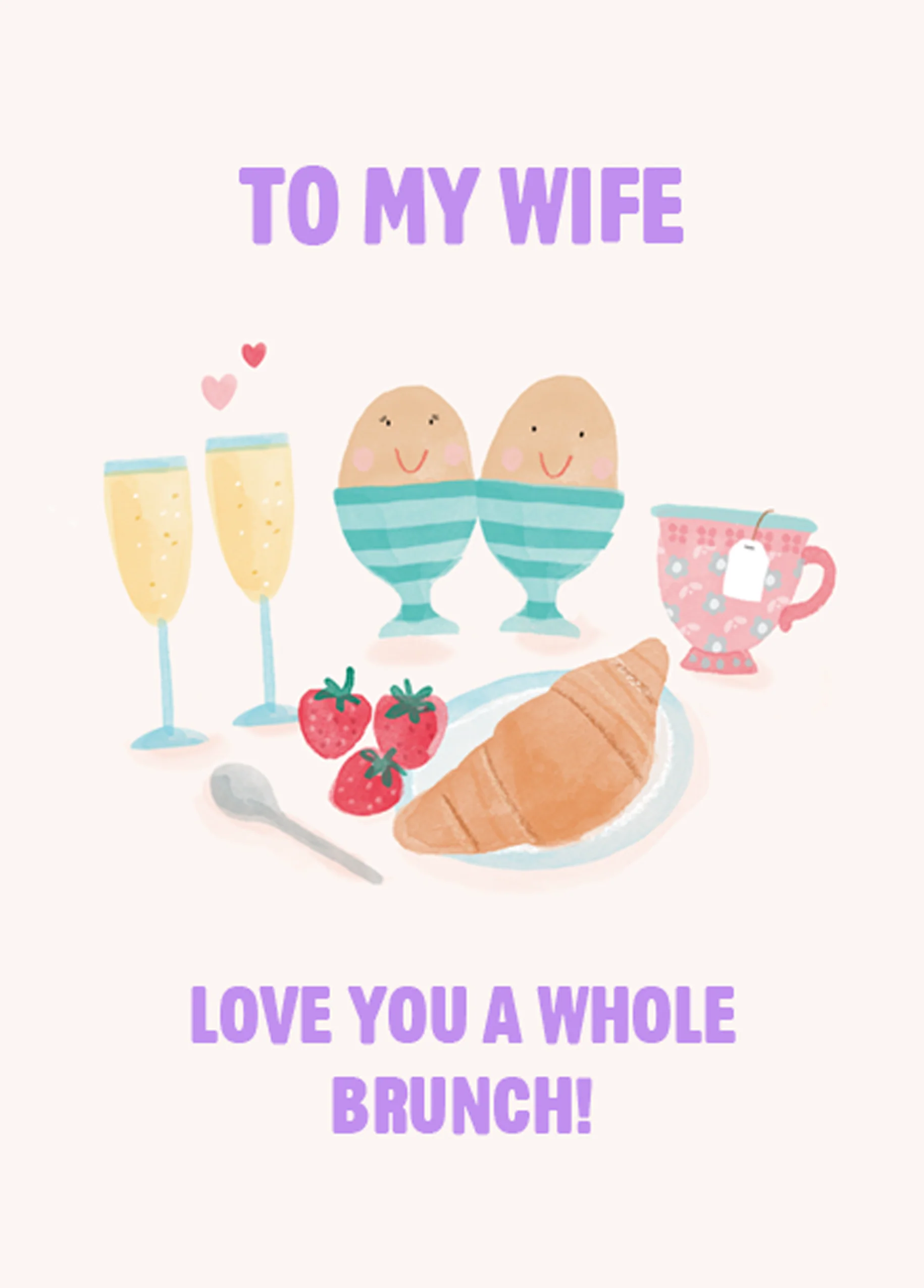 Personalised For Wife Classic Illustration Breakfast In Bed Card