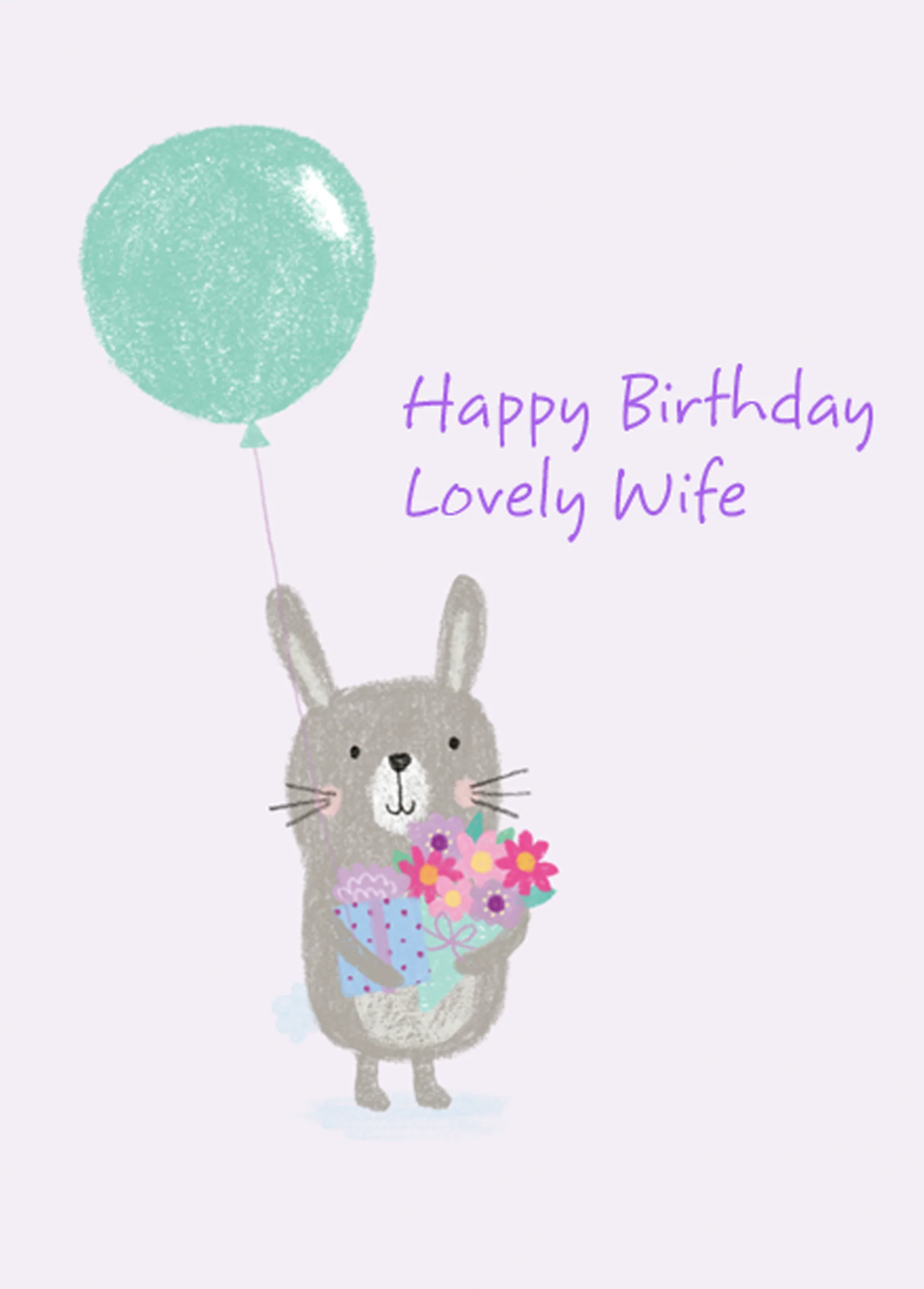 Personalised For Wife Cute Rabbit & Balloon Birthday Card
