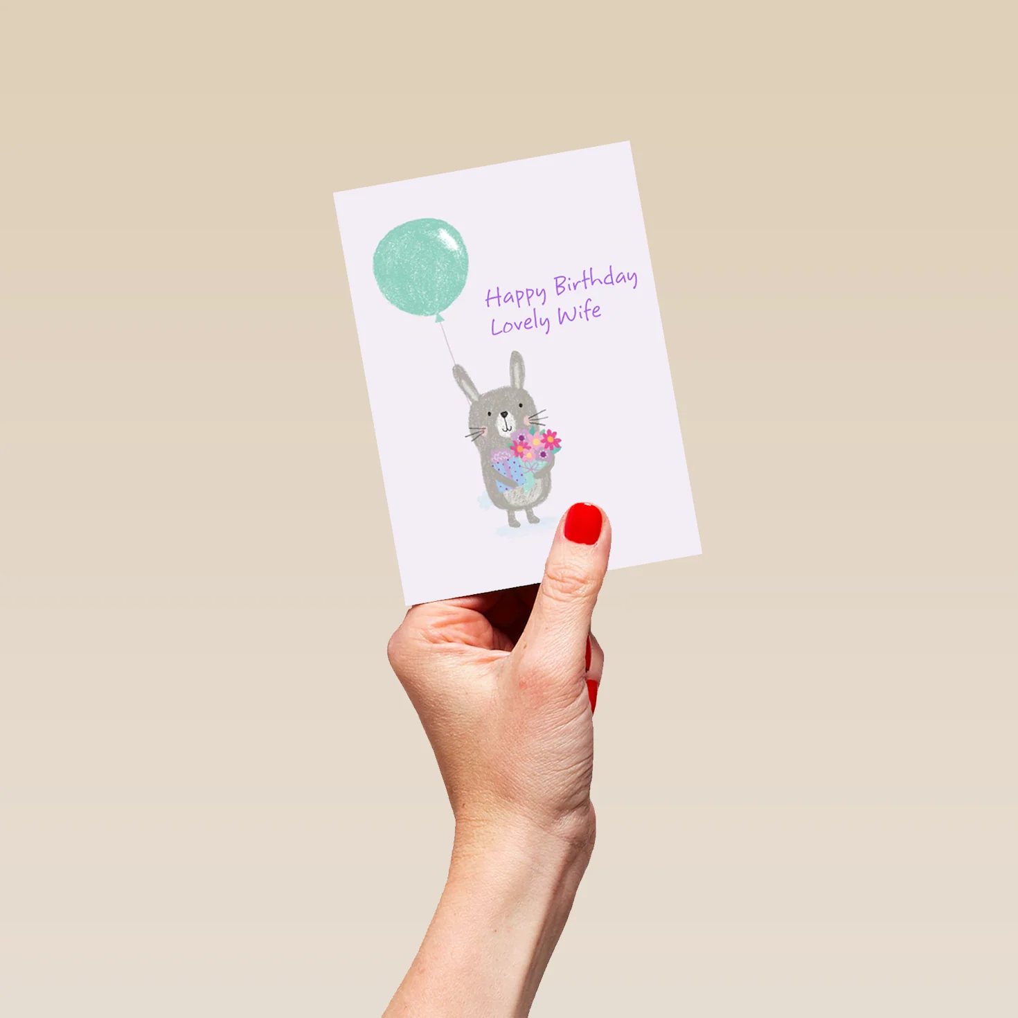 Personalised For Wife Cute Rabbit & Balloon Birthday Card - Image 4