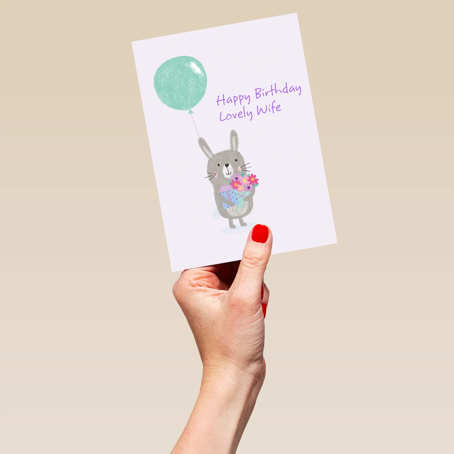 Personalised For Wife Cute Rabbit & Balloon Birthday Card - Image 5