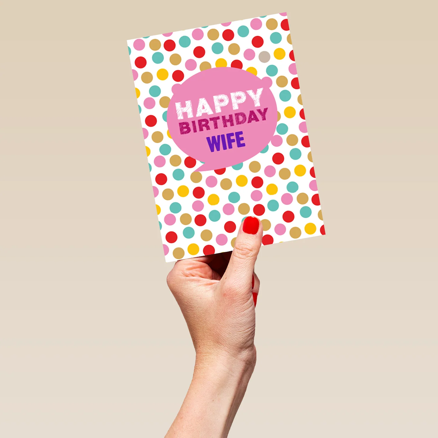 Personalised For Wife Speech Bubble & Polka Dots Happy Birthday Card - Image 5