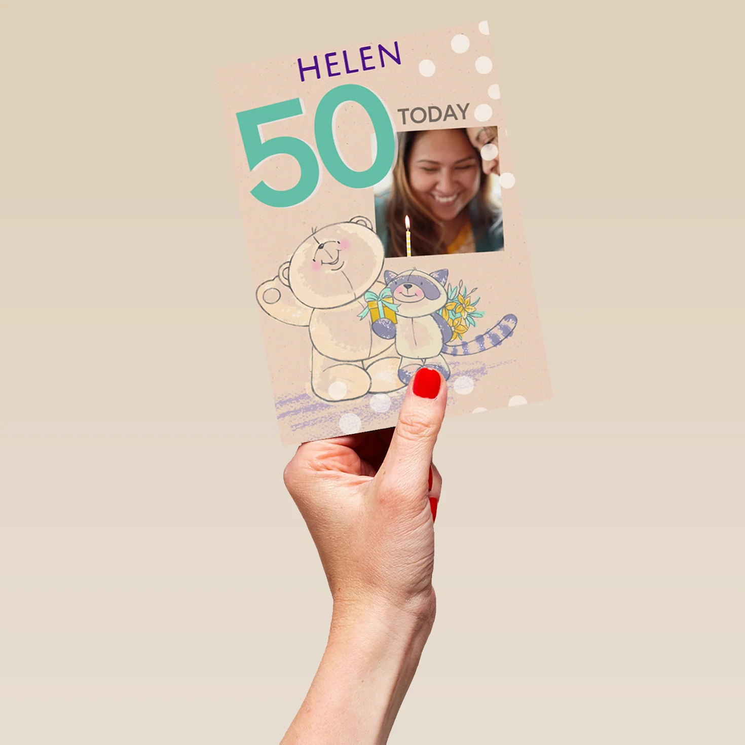 Personalised Forever Friends Bear 50th Photo Birthday Card - Image 5