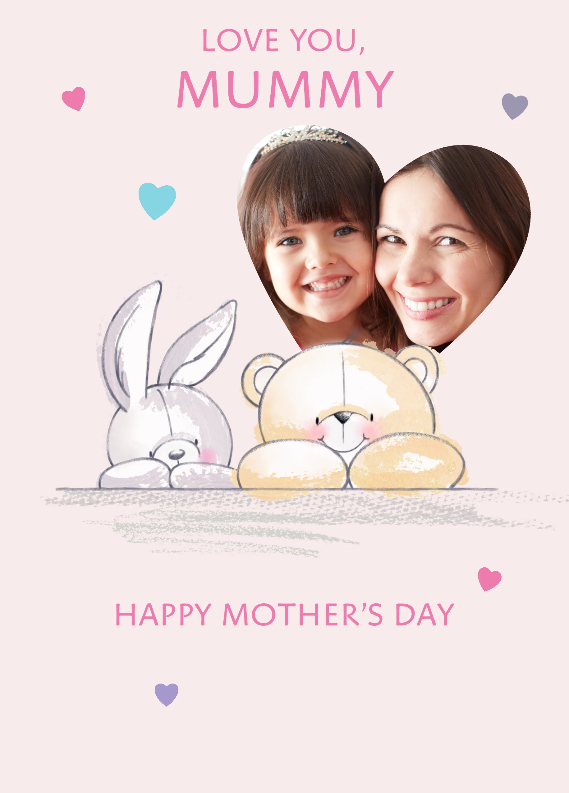 Personalised Forever Friends Bear & Bunny Mother's Day Photo Upload Card For Mummy