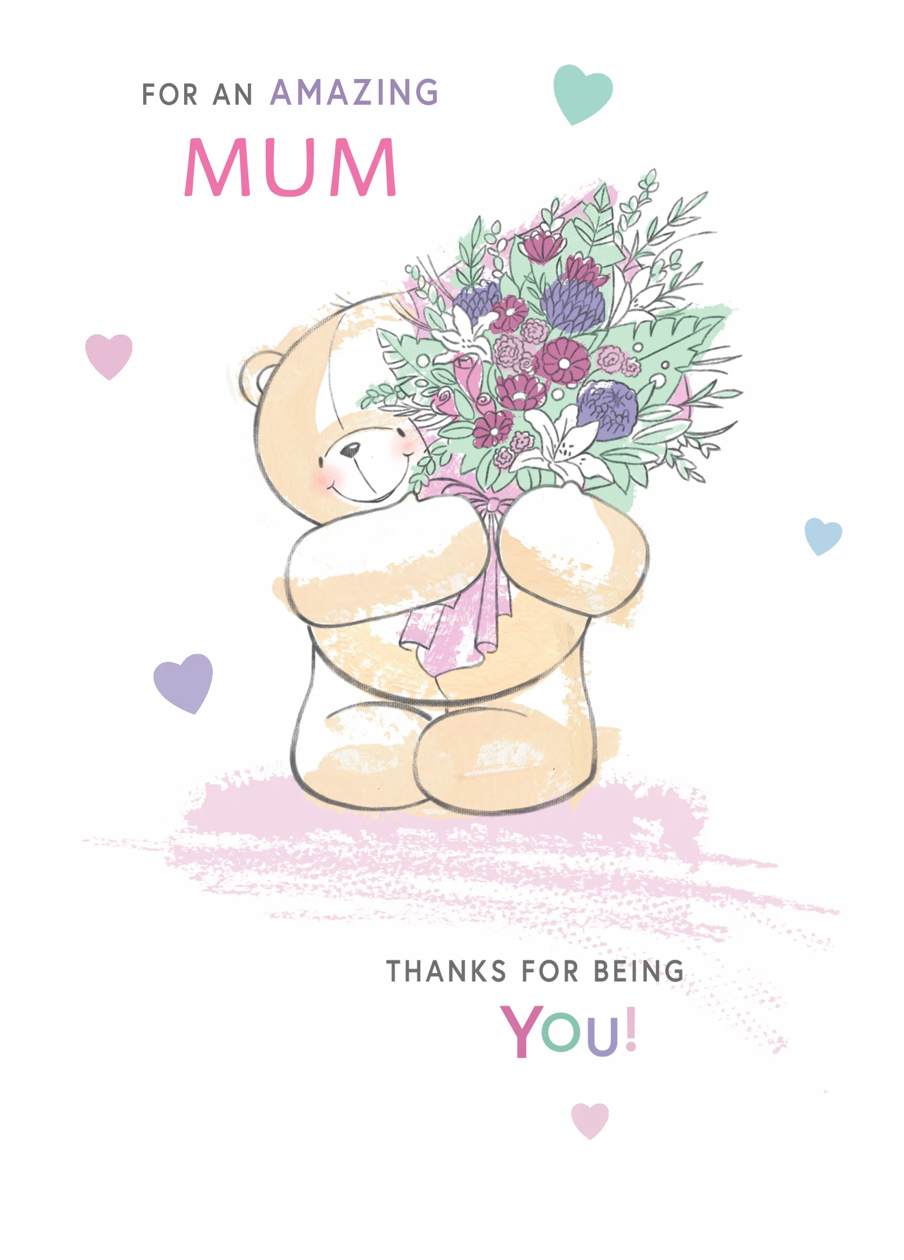 Personalised Forever Friends Cute Bear Flowers For You Mother's Day Card