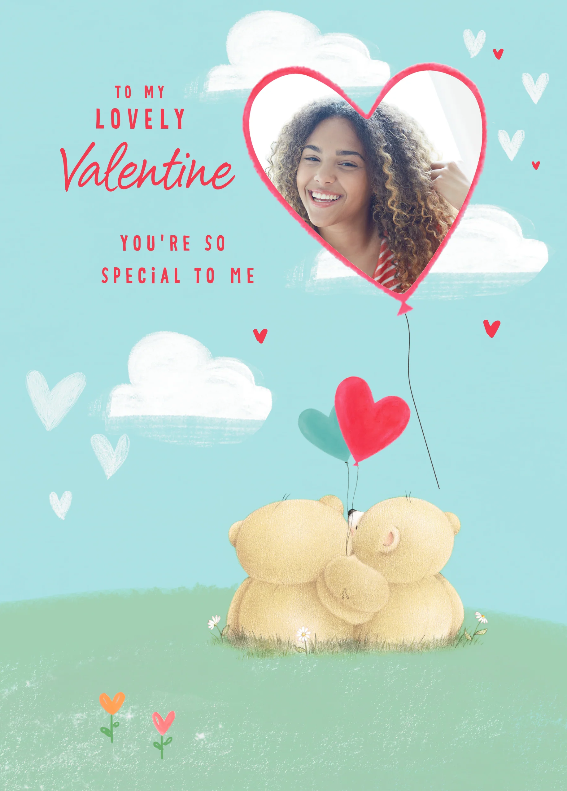 Personalised Forever Friends Cute Love Hearts & Balloon Photo Upload Valentine's Day Card