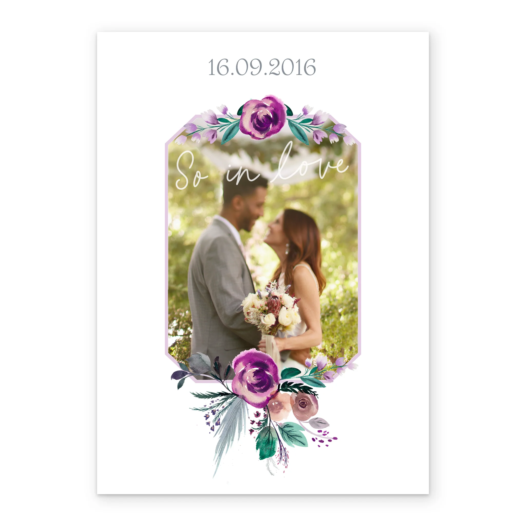 Personalised Frame & Flowers Photo Upload Wedding Card - Image 2