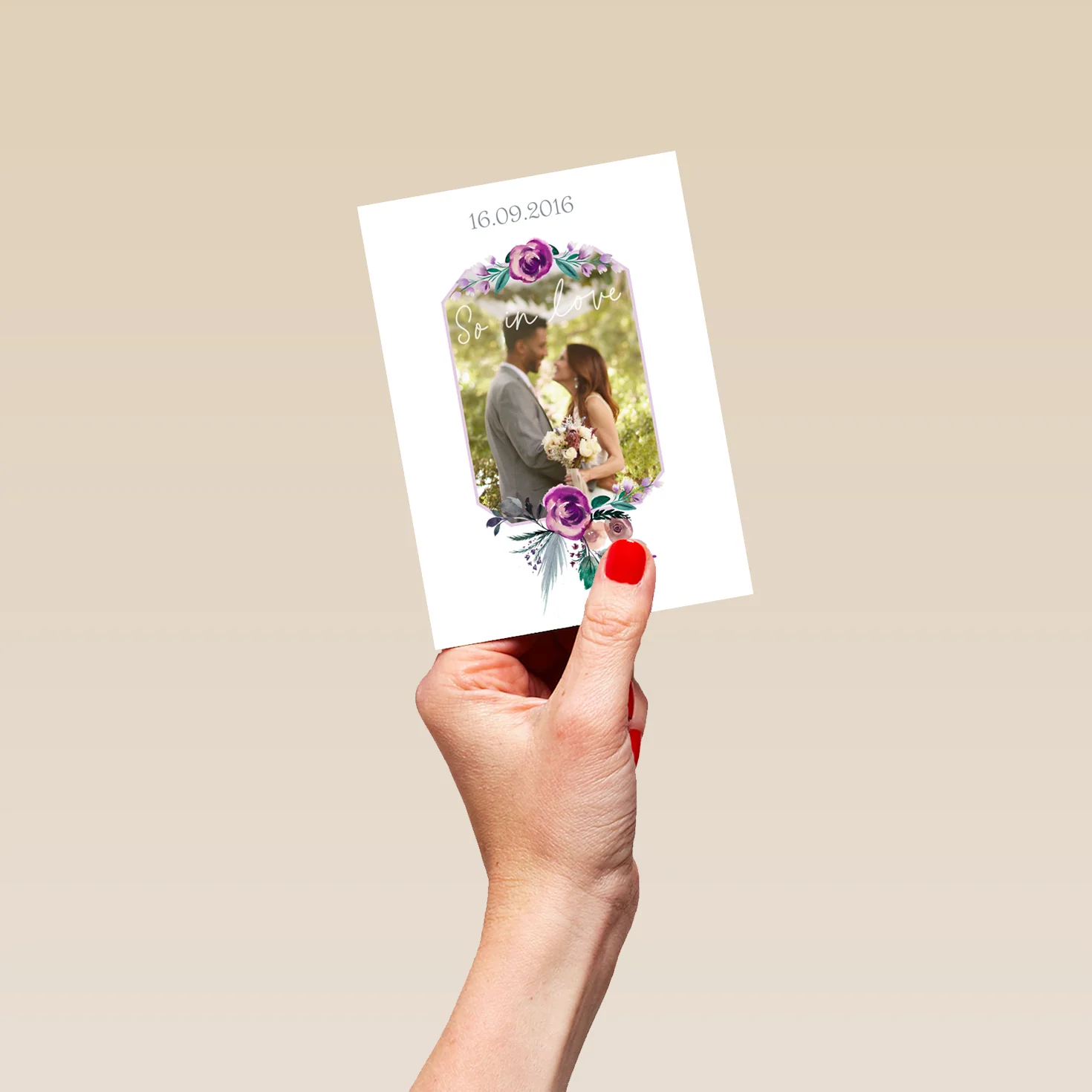 Personalised Frame & Flowers Photo Upload Wedding Card - Image 4