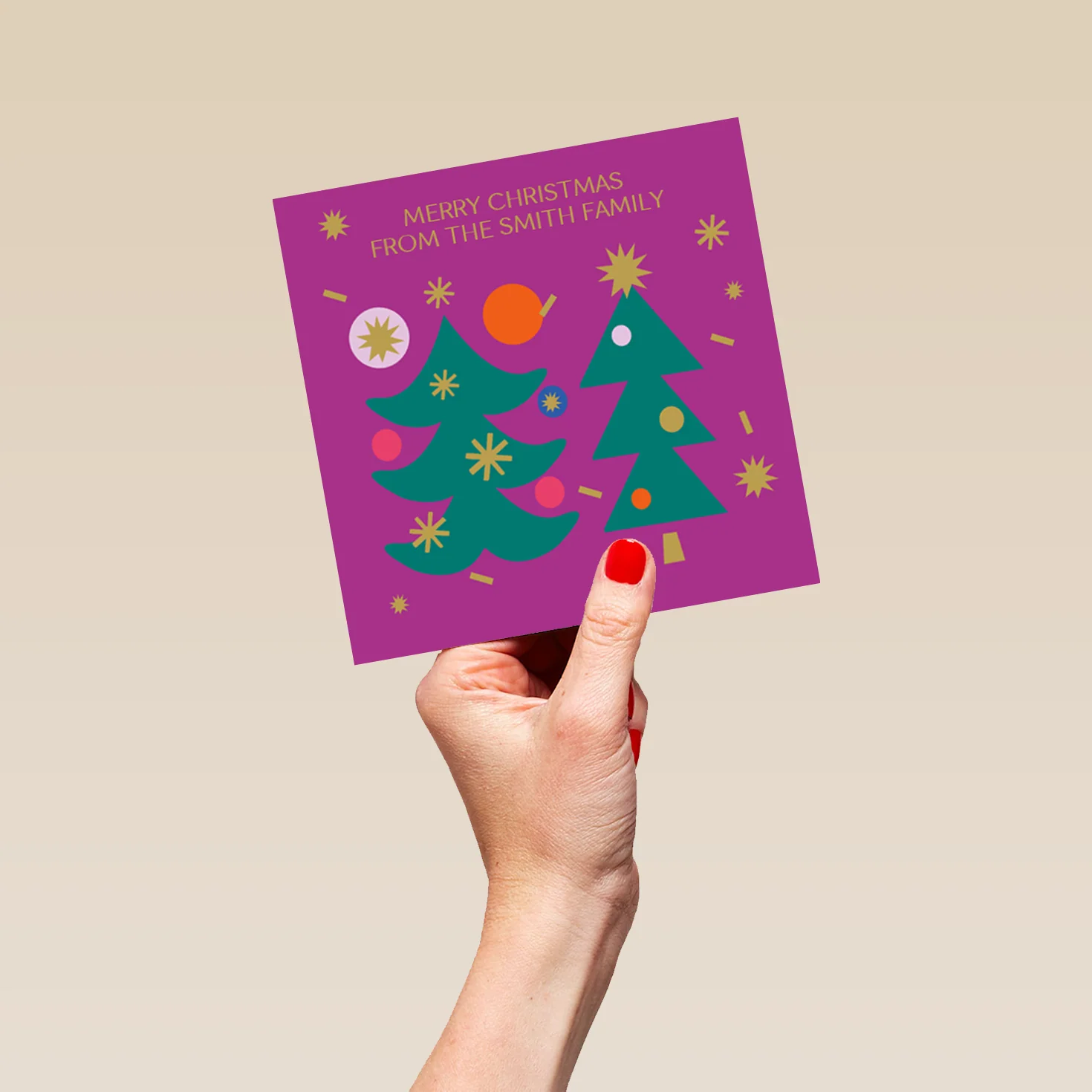Personalised From All Of Us Family Festive Trees Christmas Card - Image 5