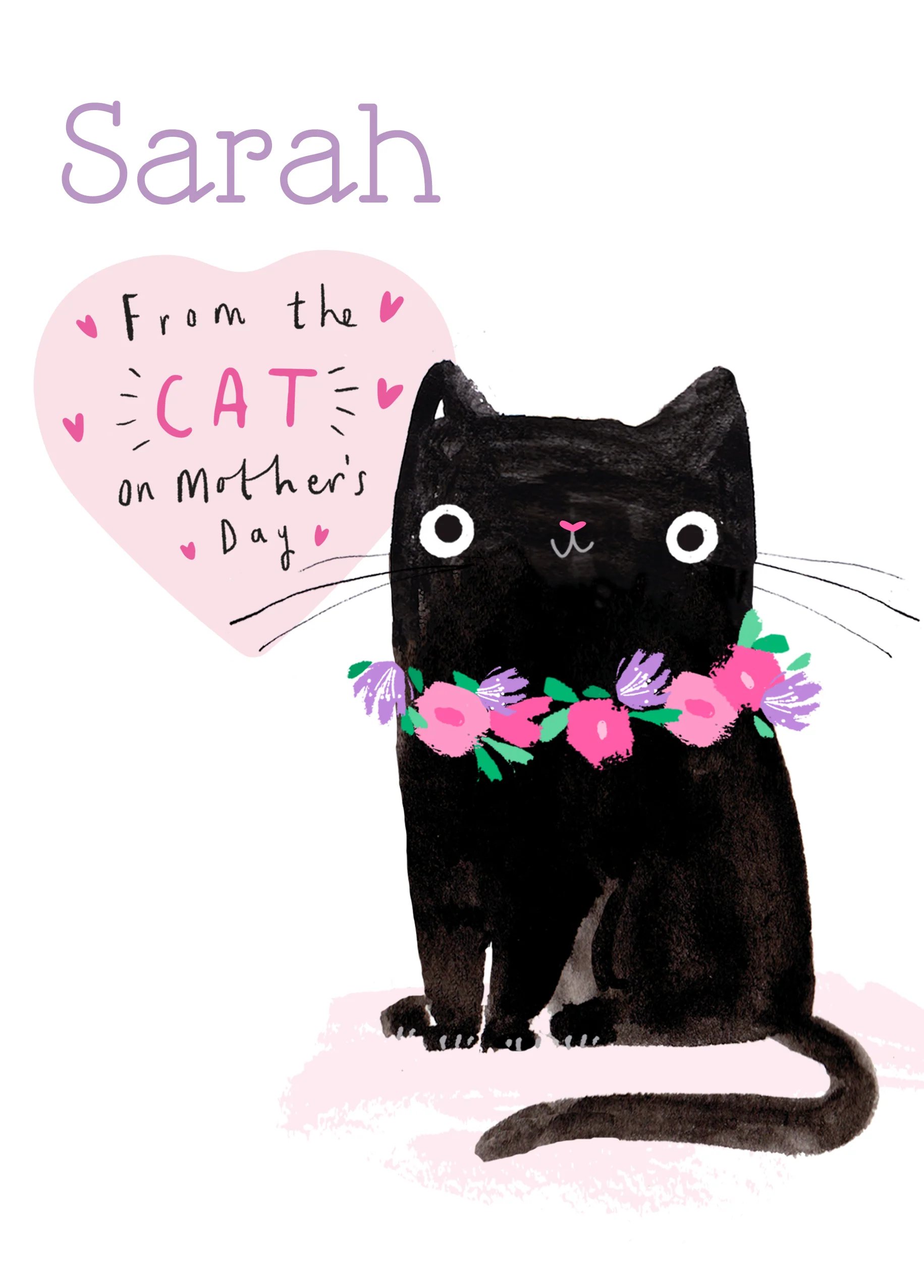 Personalised From Cat Cute Love Heart Mother's Day Card