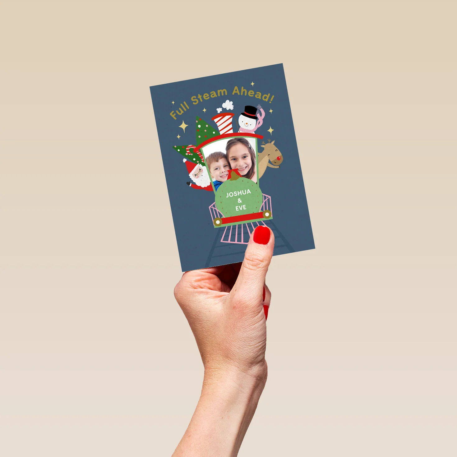 Personalised Full Steam Ahead Photo Christmas Card - Image 4
