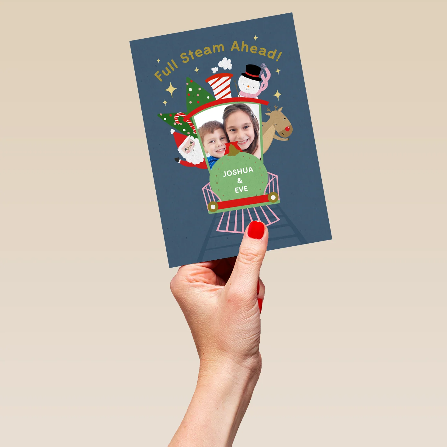 Personalised Full Steam Ahead Photo Christmas Card - Image 5