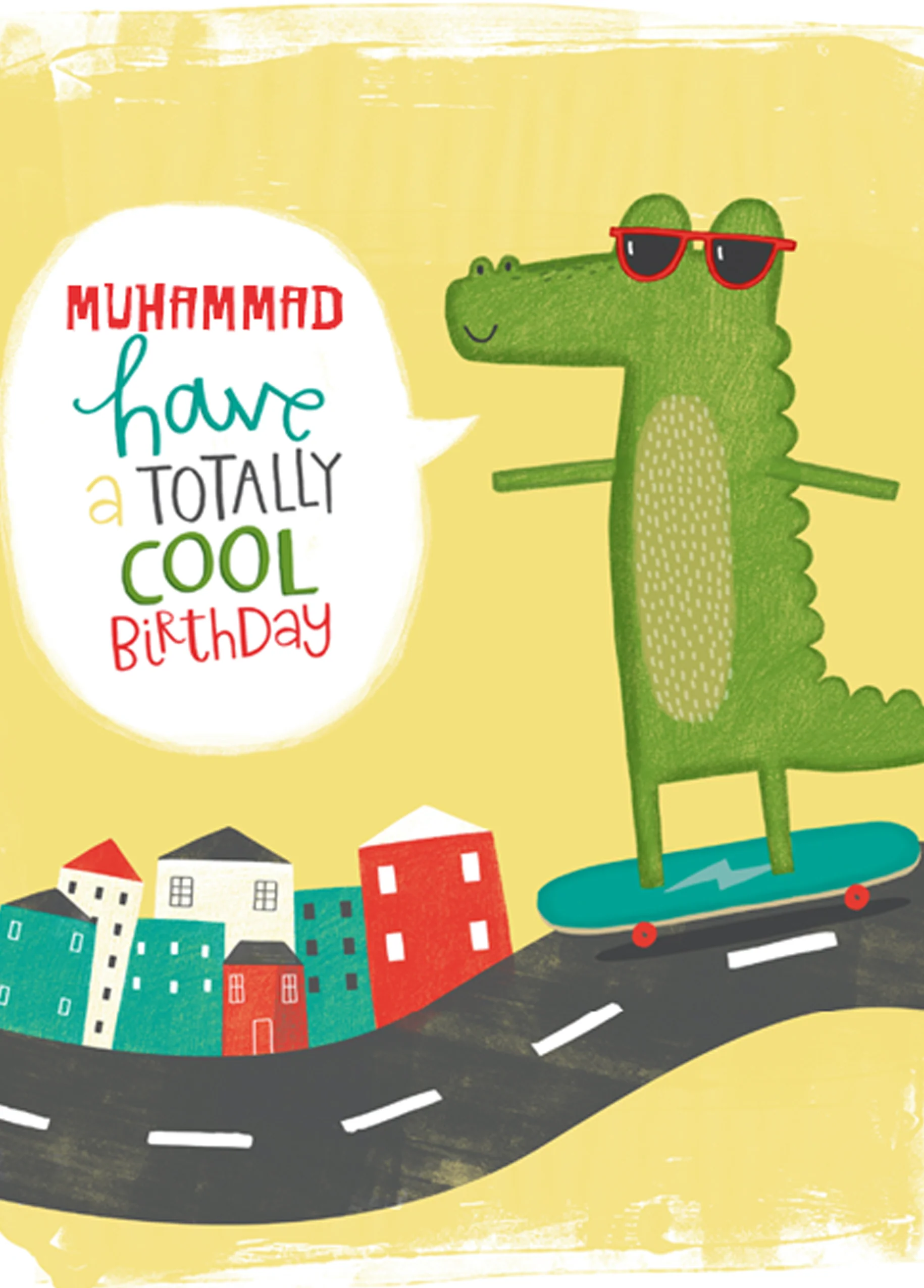 Personalised Fun Crocodile Skateboarding Kids Birthday Card