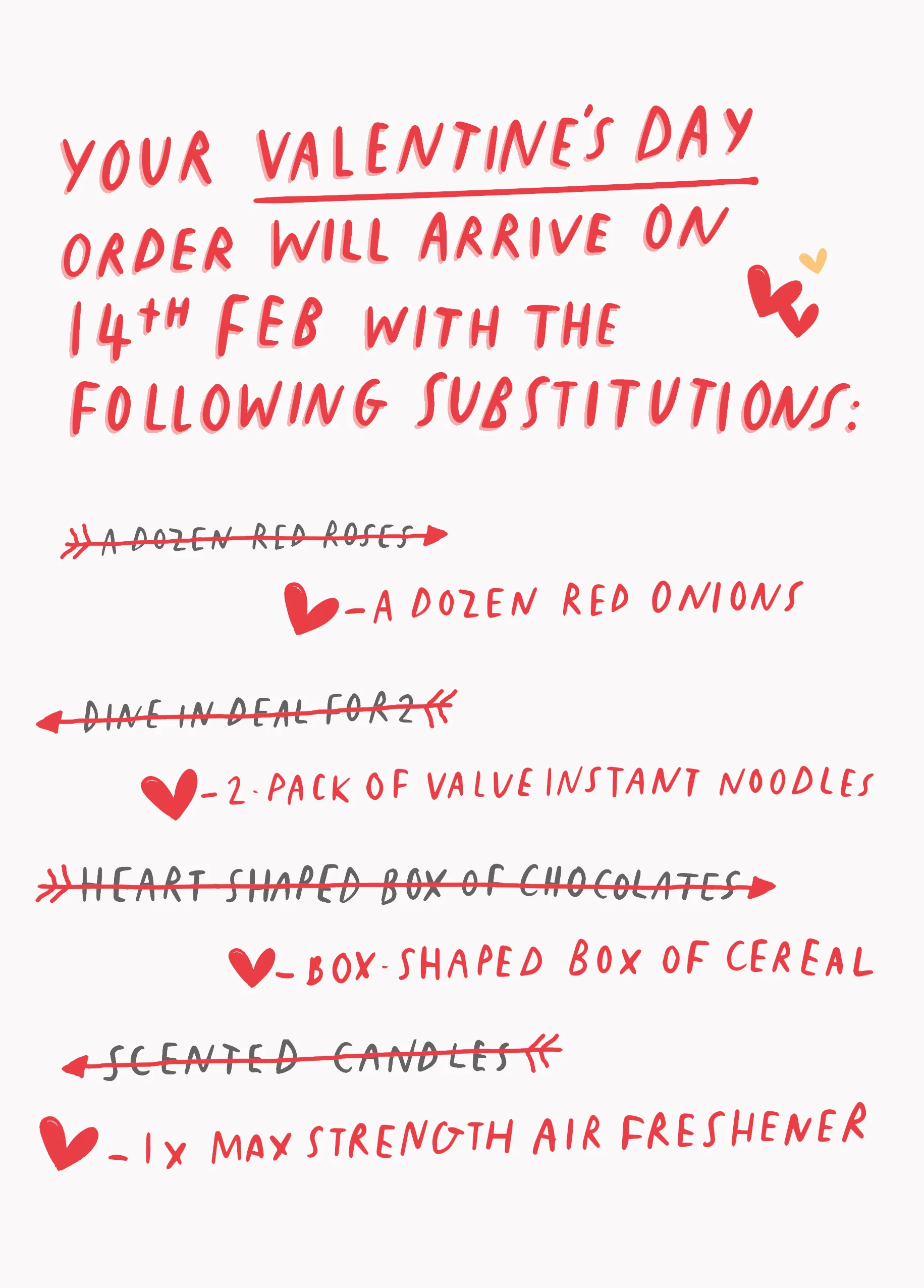 Personalised Funny 14th Feb Following Substitutions Valentine's Day Card