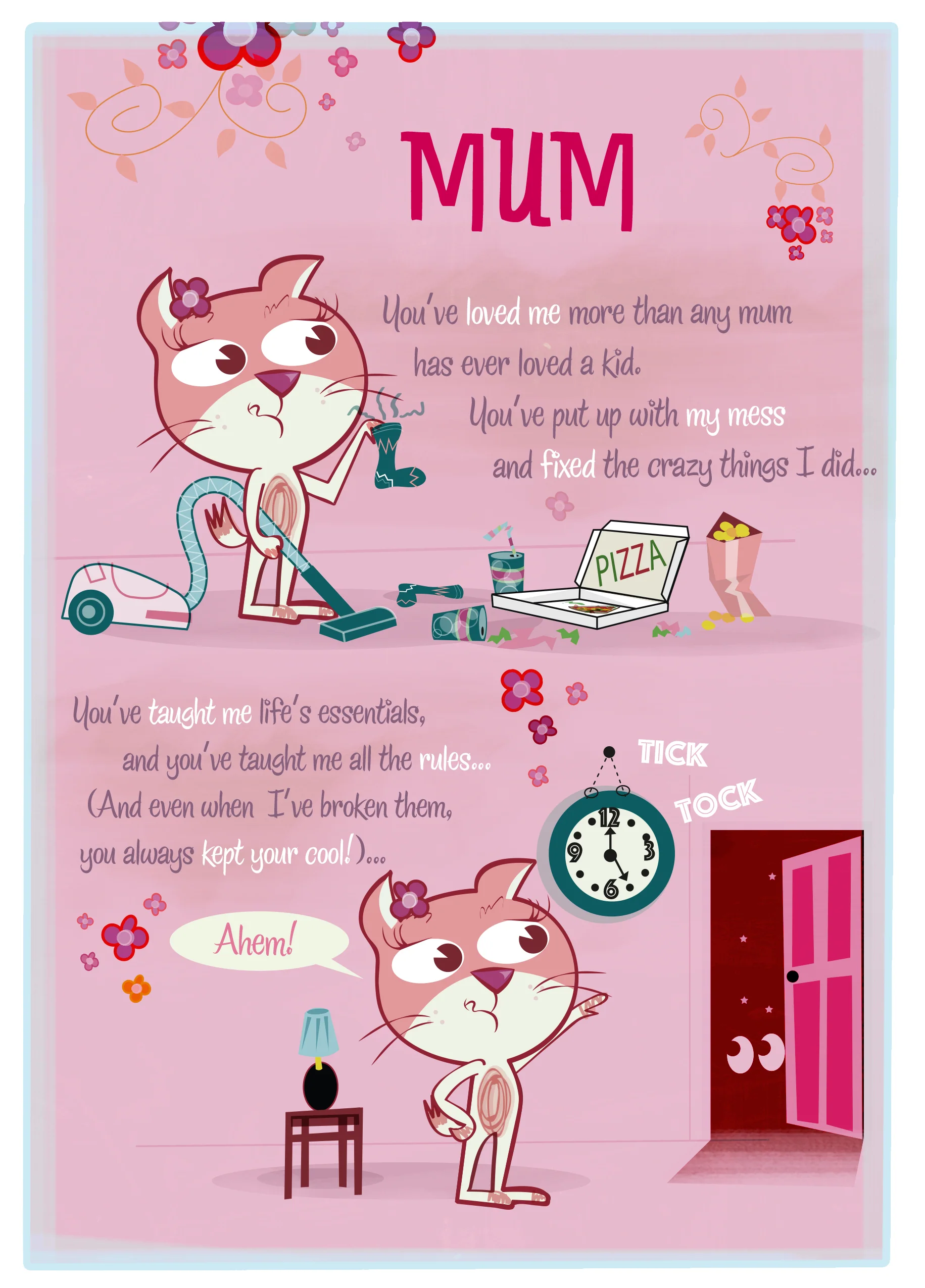Personalised Funny Cartoon Cat Message Mother's Day Card