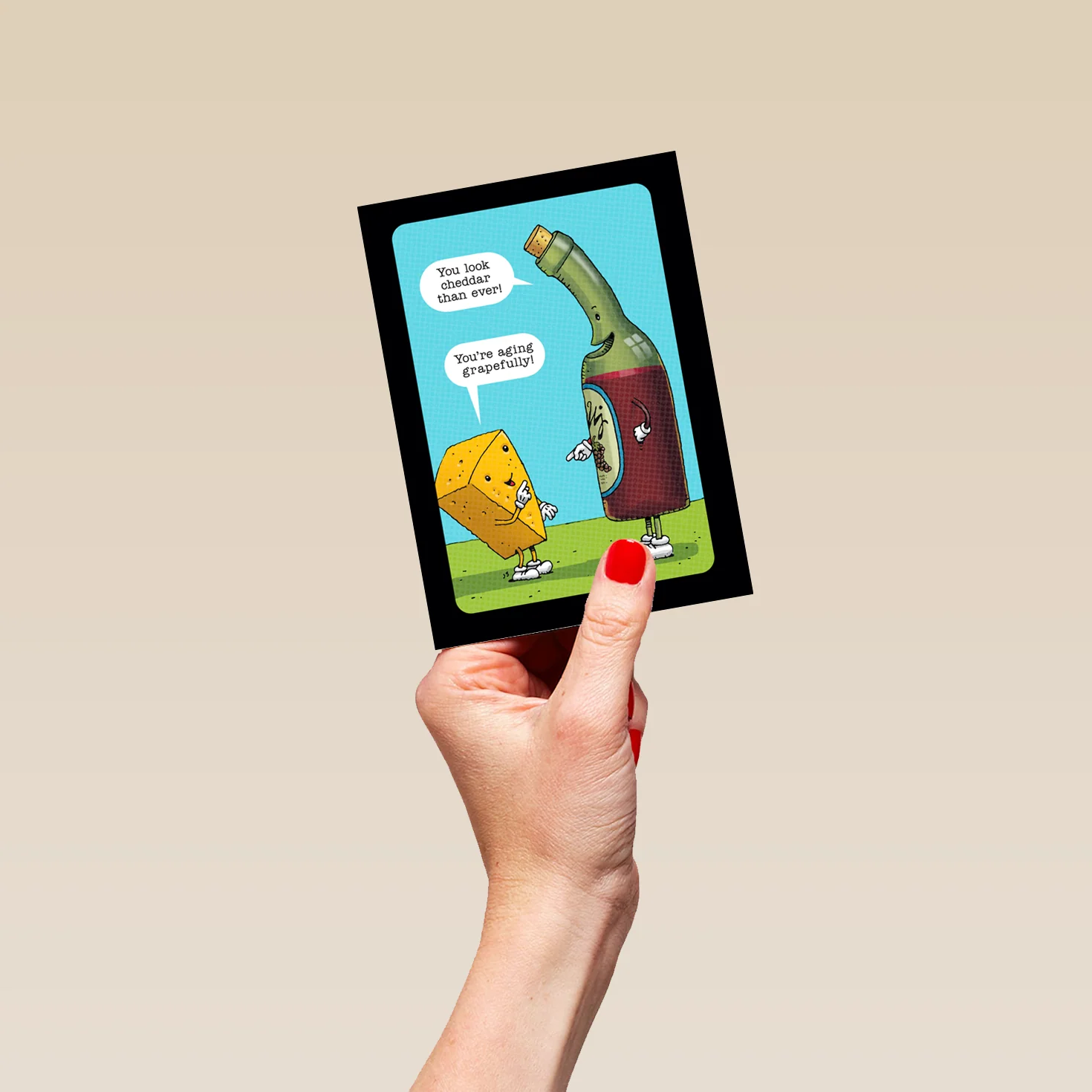 Personalised Funny Cheese And Wine Cartoon Birthday Card - Image 4