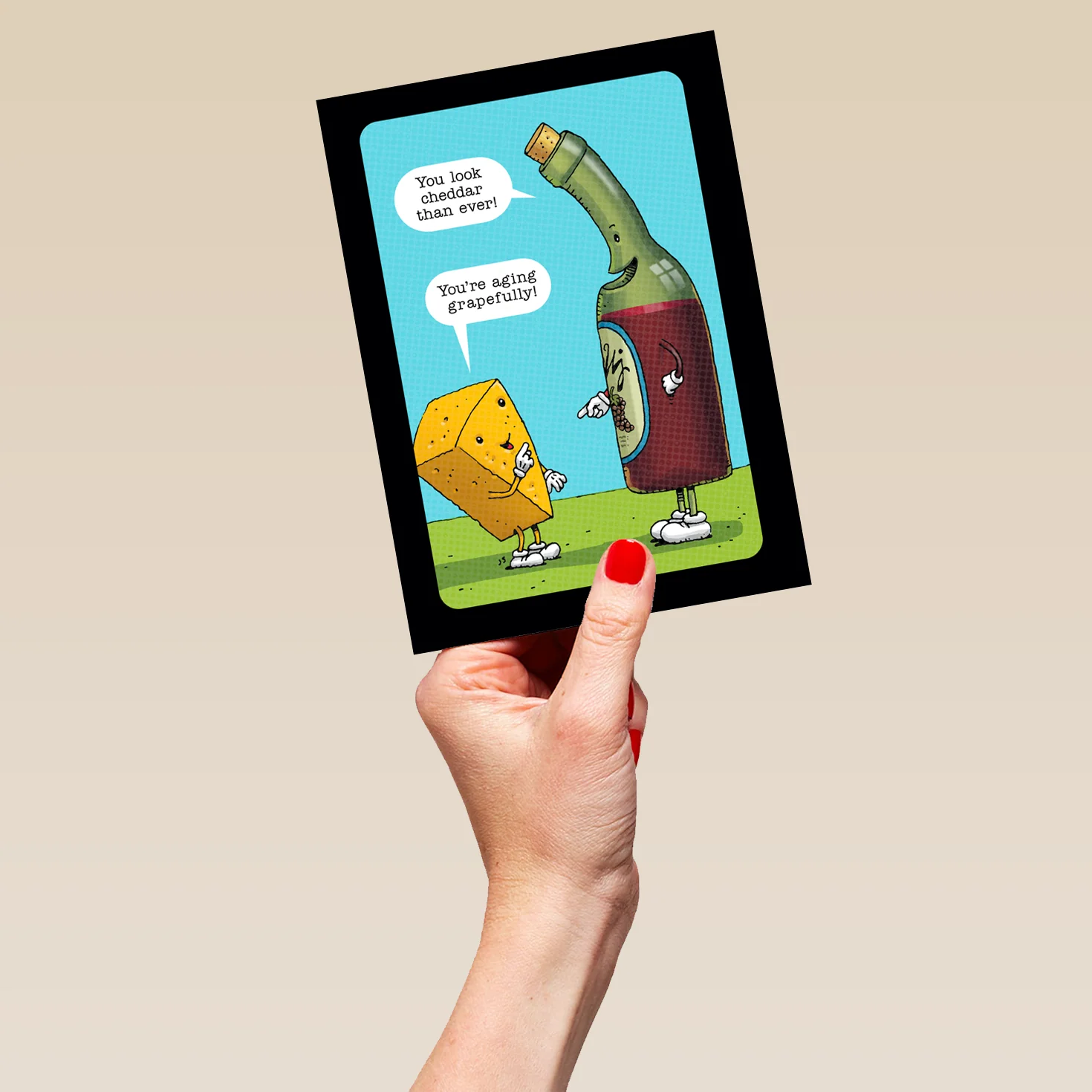 Personalised Funny Cheese And Wine Cartoon Birthday Card - Image 5