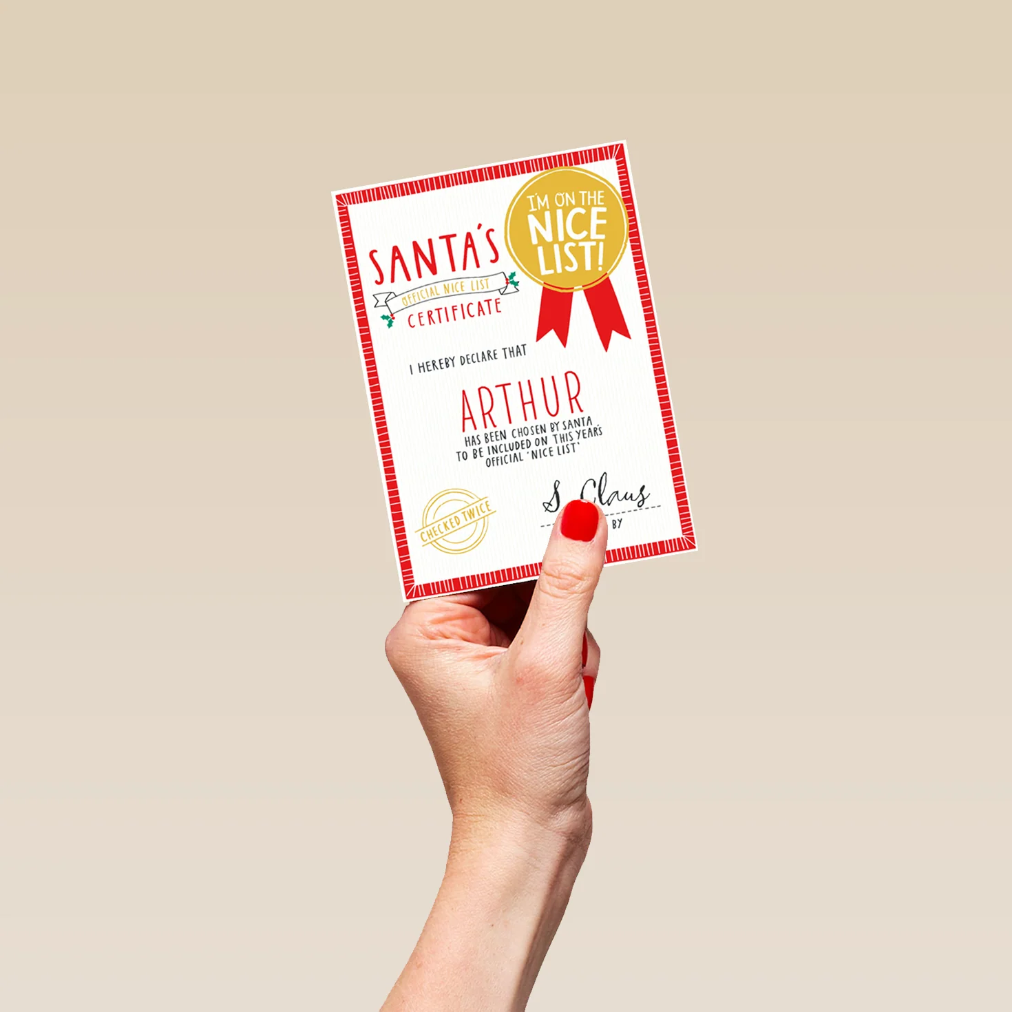 Personalised Funny Christmas Kids Santa Nice List Certificate Card - Image 4