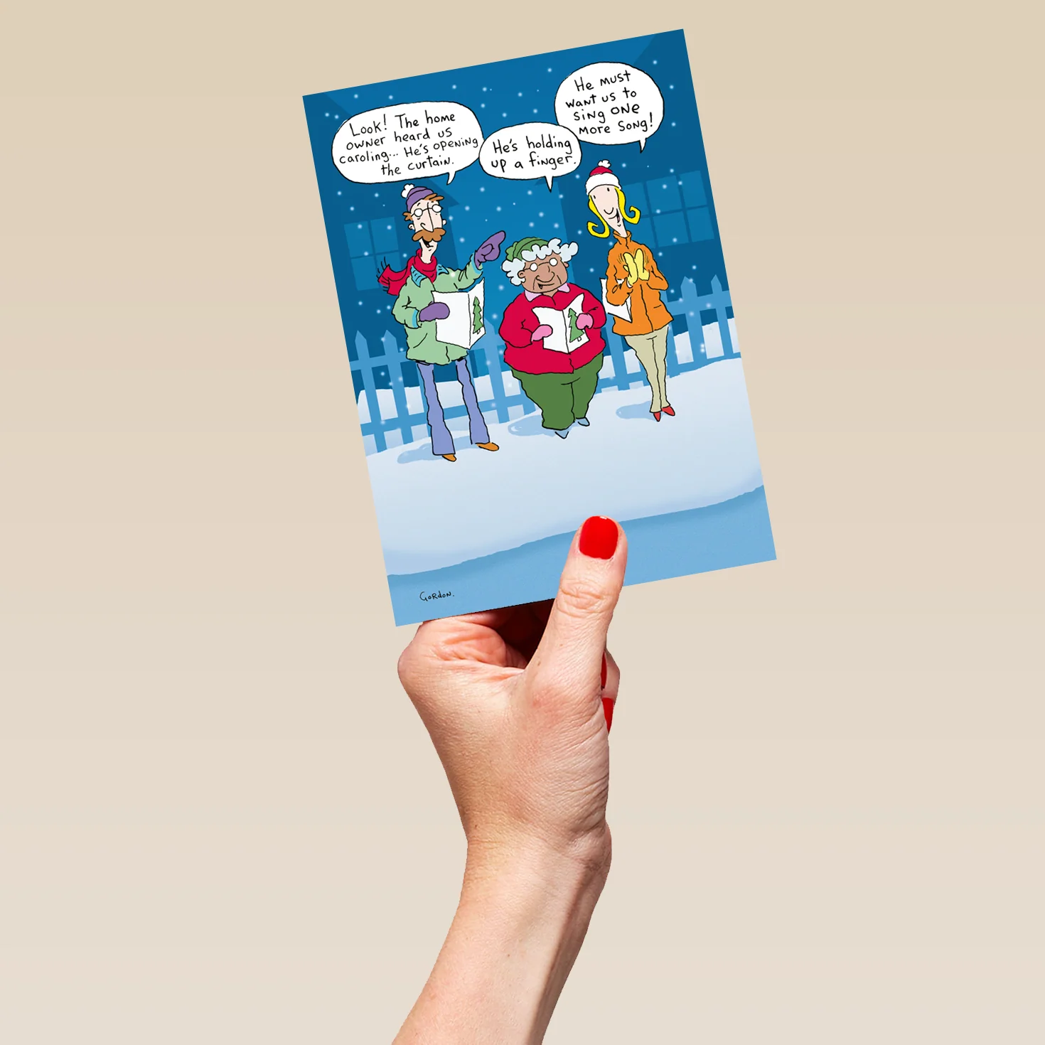 Personalised Funny Christmas Shoebox Cartoon Carol Singers Card - Image 5