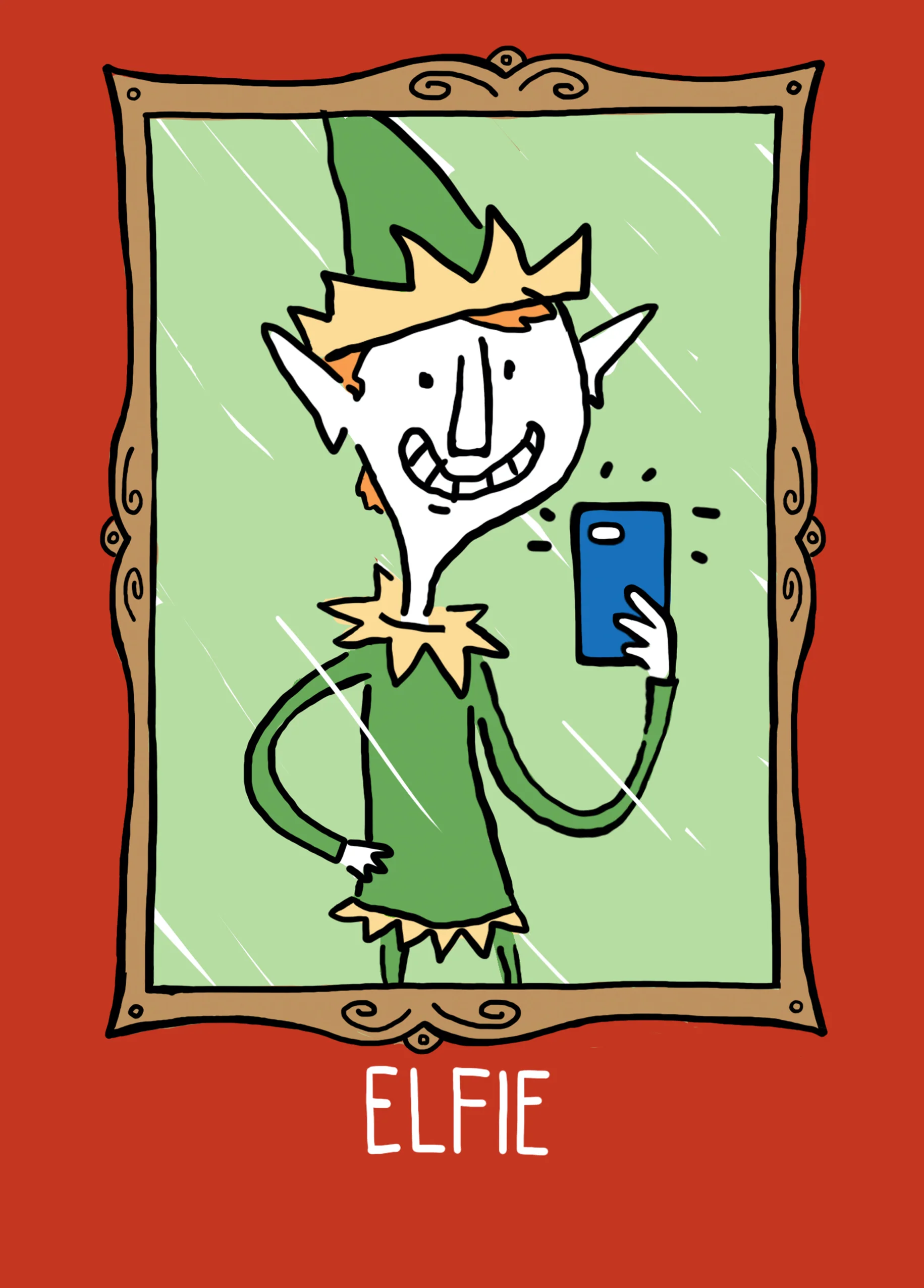 Personalised Funny Christmas Shoebox Cartoon Elfie Card