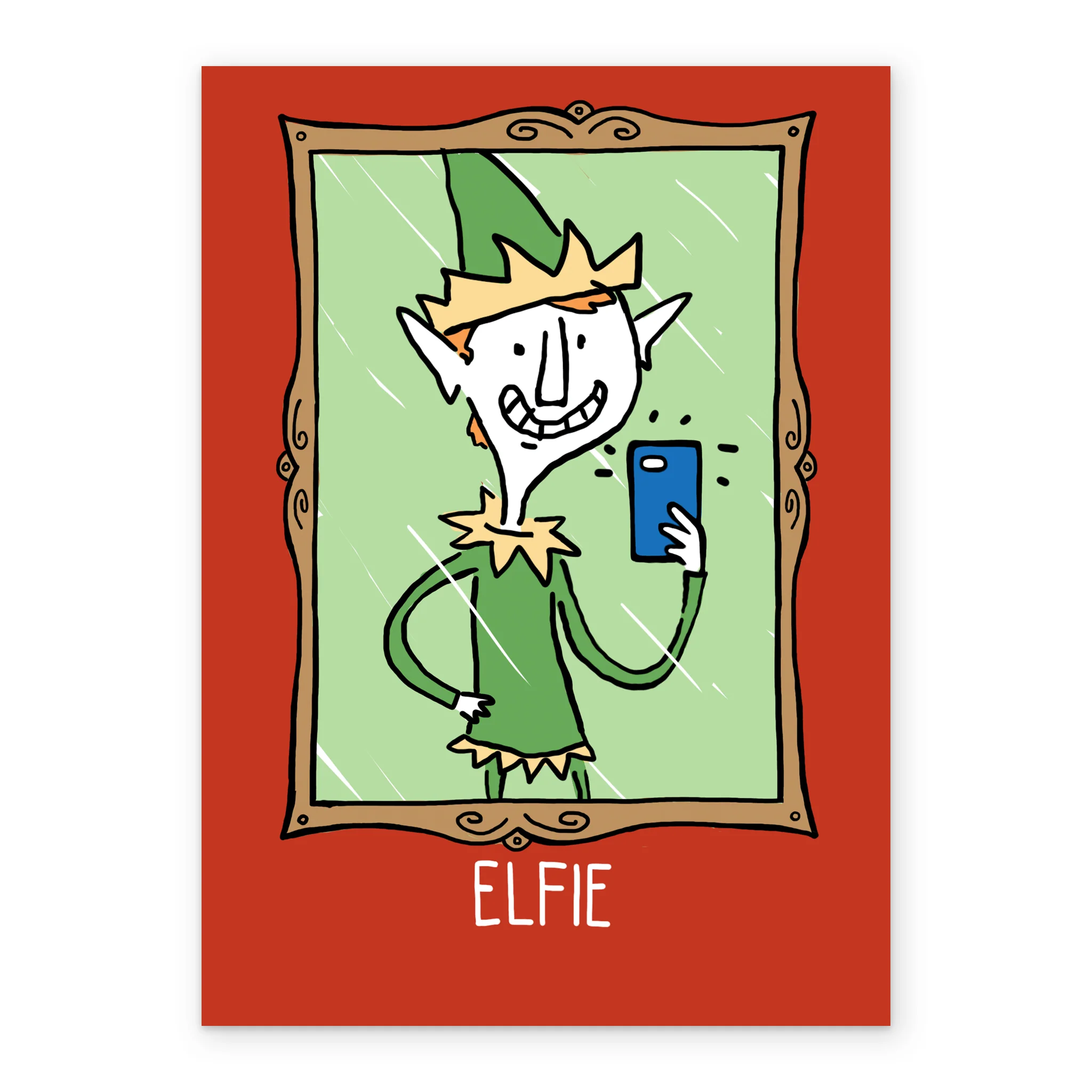 Personalised Funny Christmas Shoebox Cartoon Elfie Card - Image 2