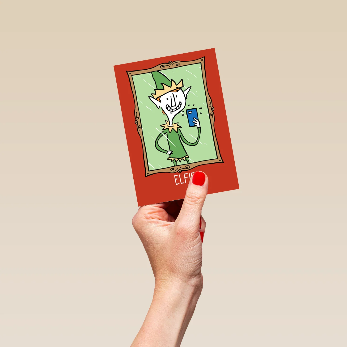 Personalised Funny Christmas Shoebox Cartoon Elfie Card - Image 4