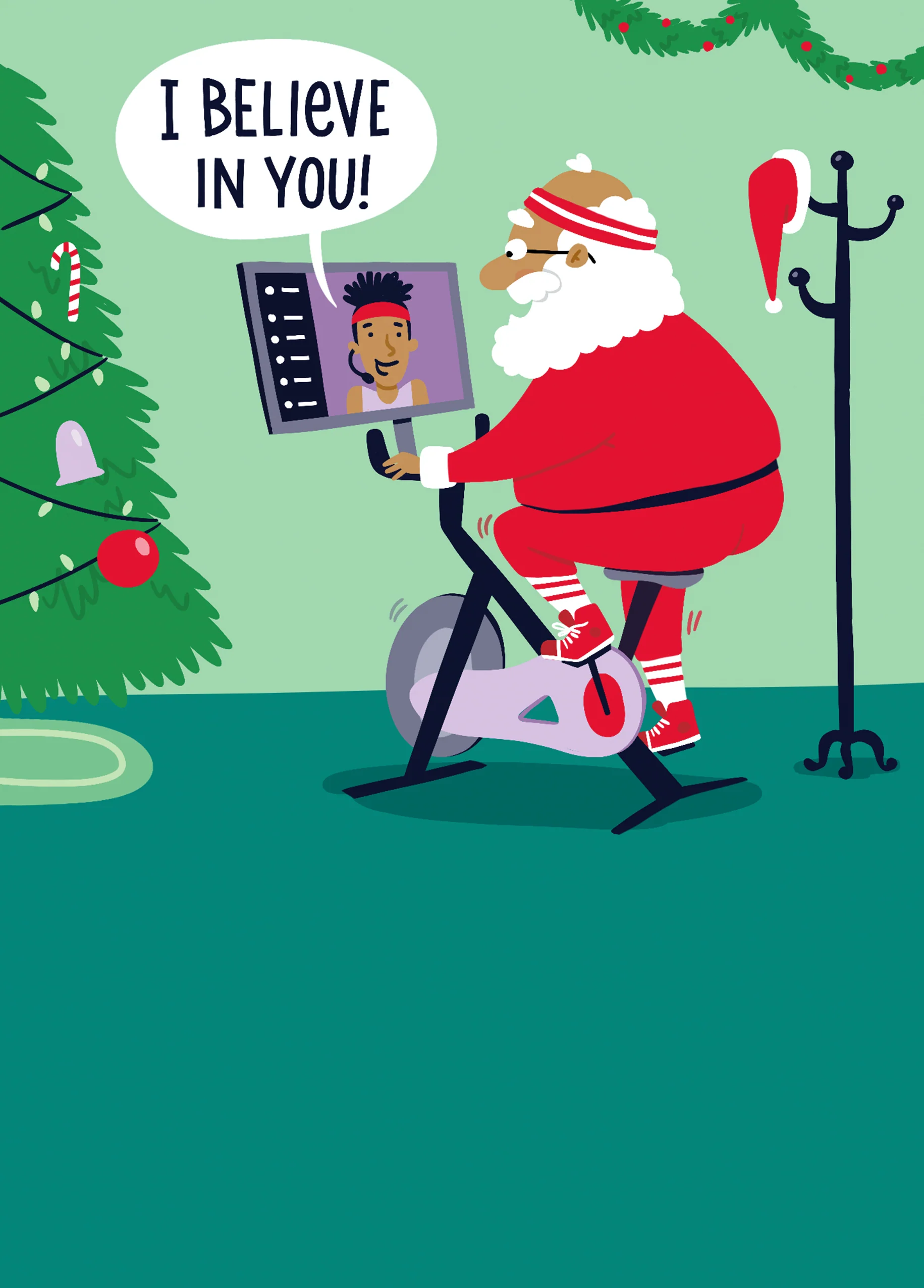 Personalised Funny Christmas Shoebox Cartoon Santa Exercise Card