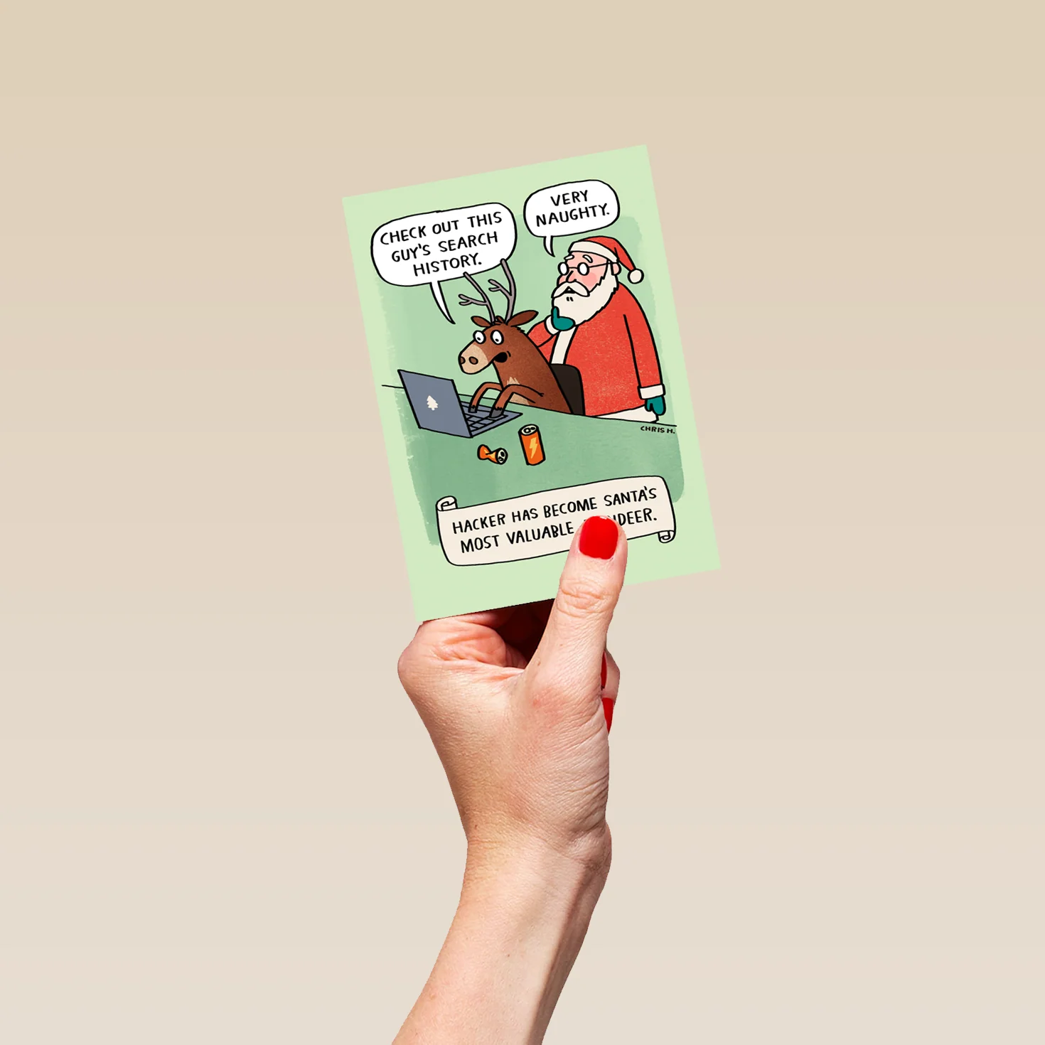 Personalised Funny Christmas Shoebox For Him Reindeer Hacker Card - Image 4